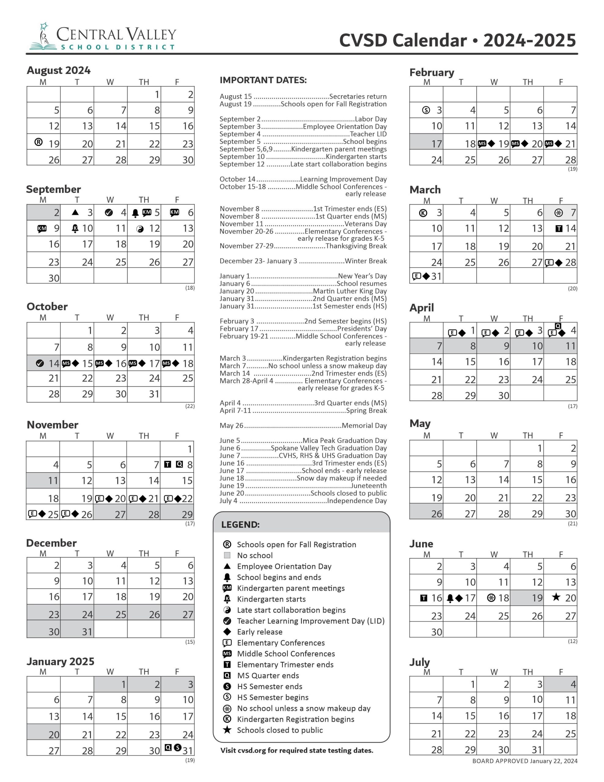 2025 School Year Calendar 2025 Printable
