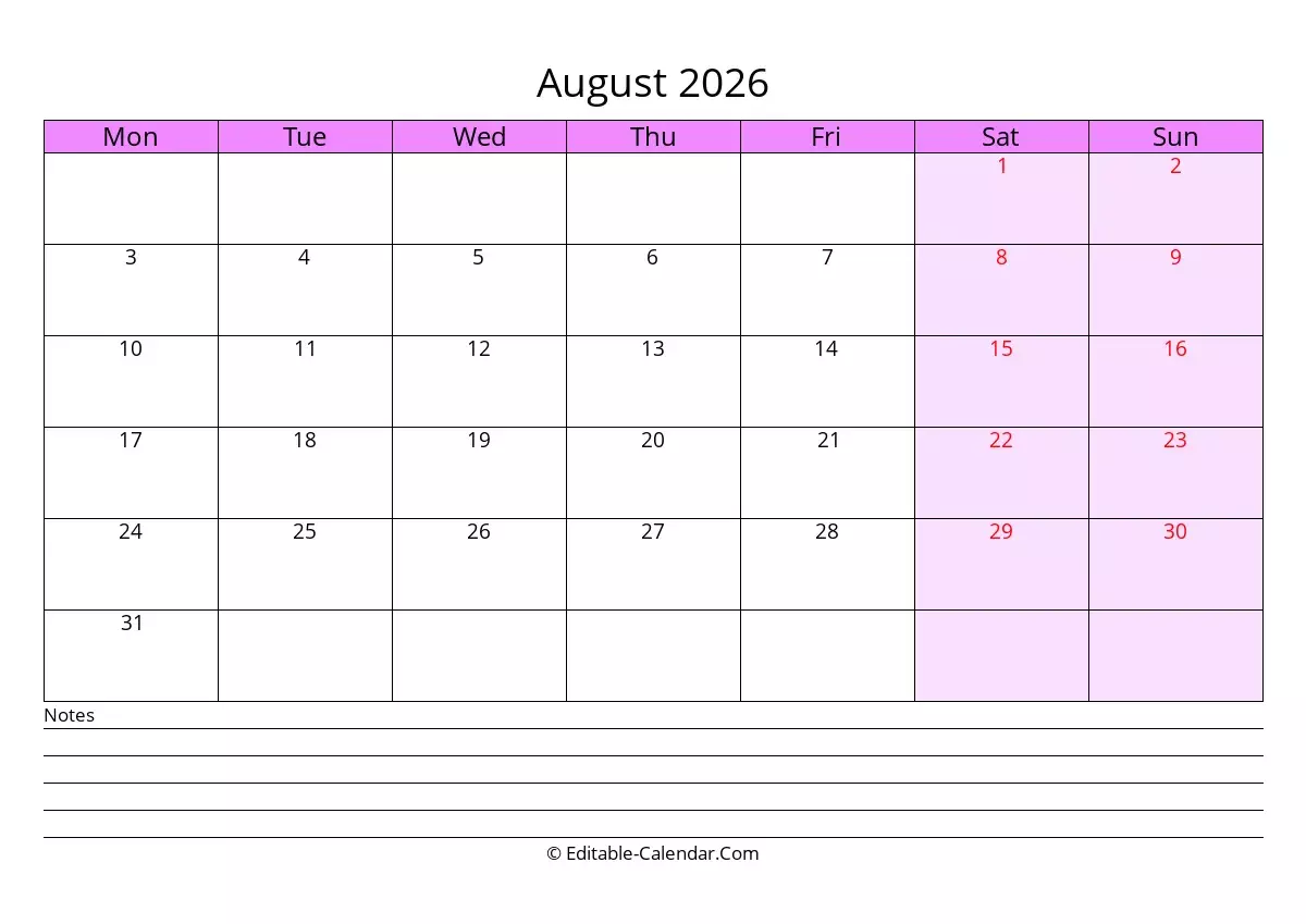 Free Printable Calendar July And August 2026