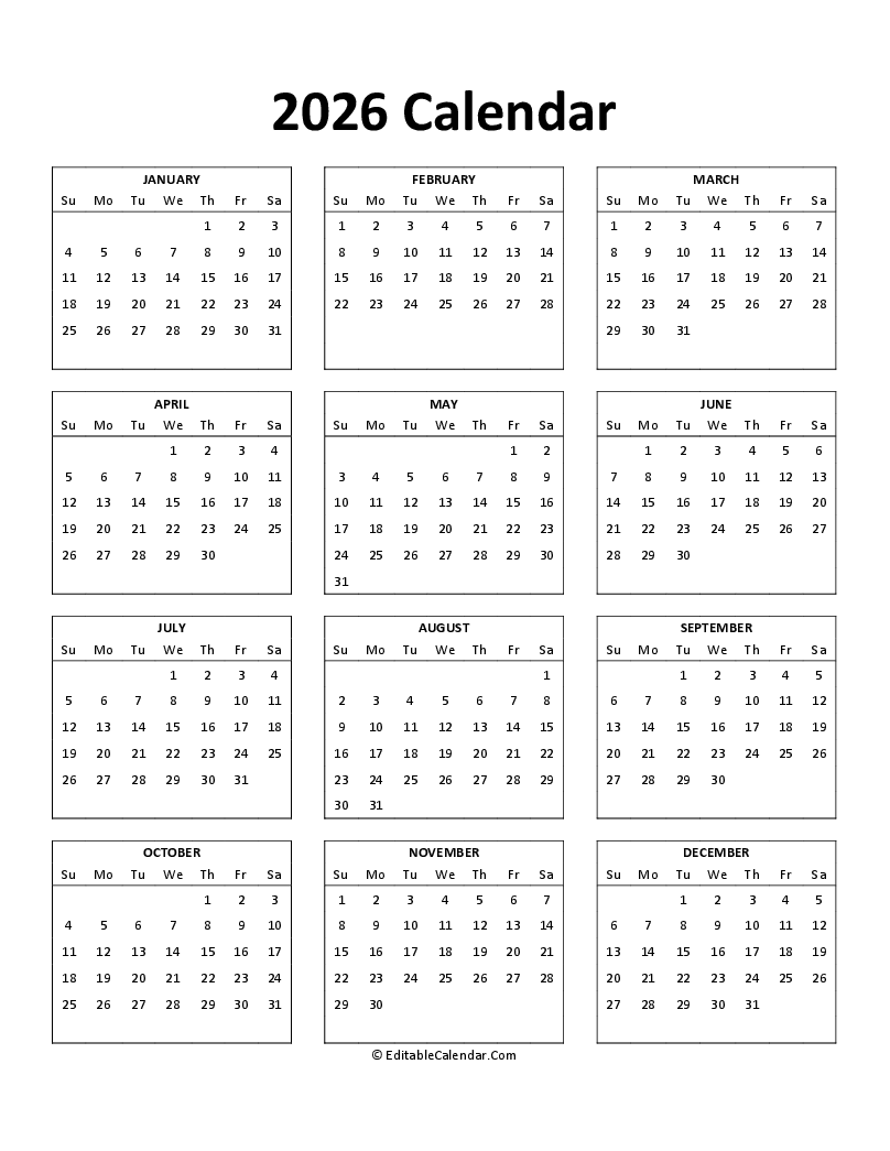 Printable July 2026 Calendar Word