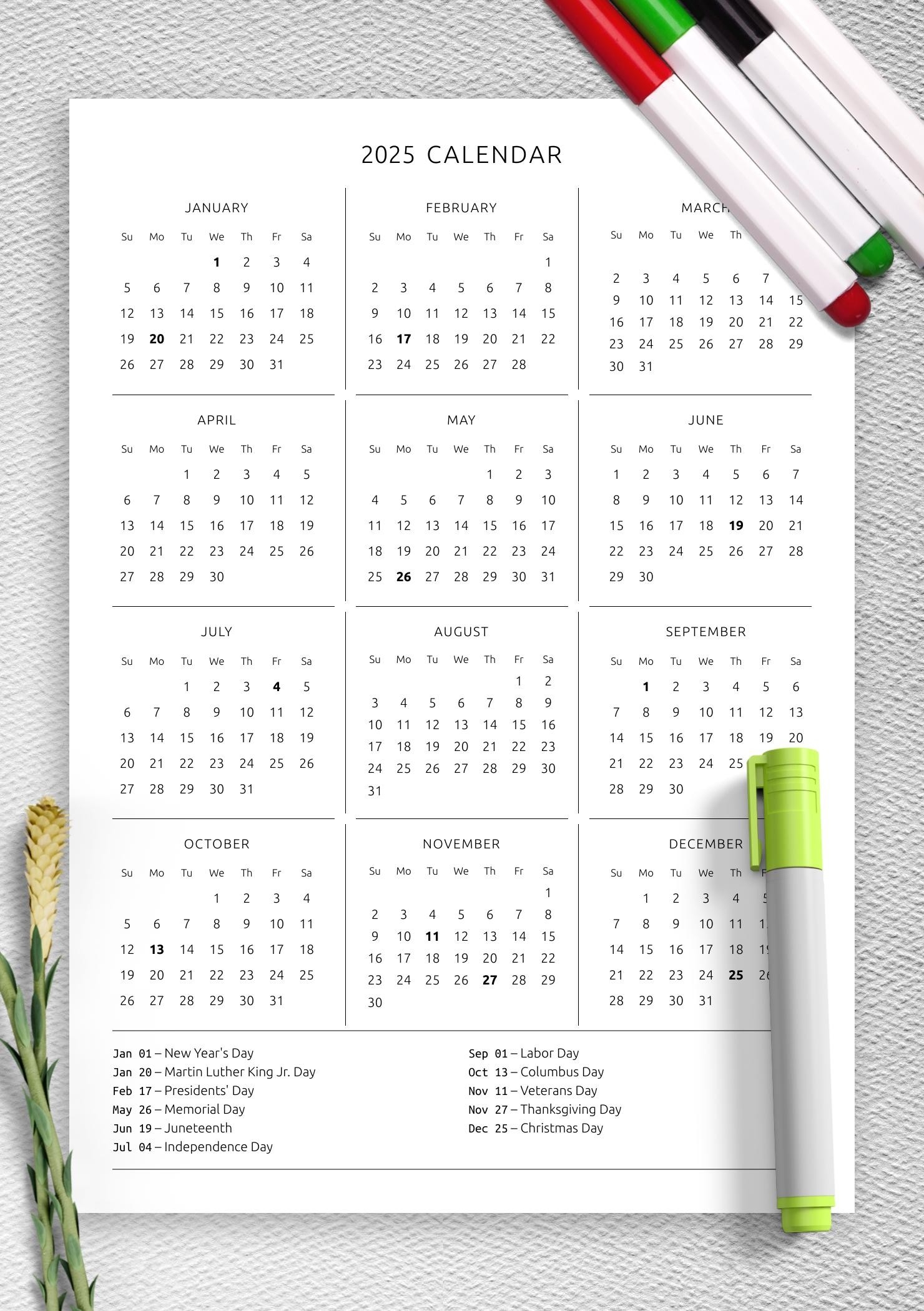 Download Printable Annual Calendar Template With Holidays PDF Download Printable Annual Calendar Template With Holidays PDF