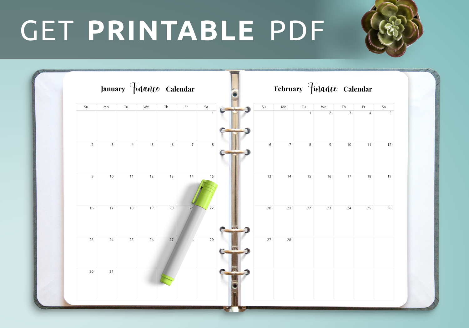 Download Printable Finance Calendar Template PDF