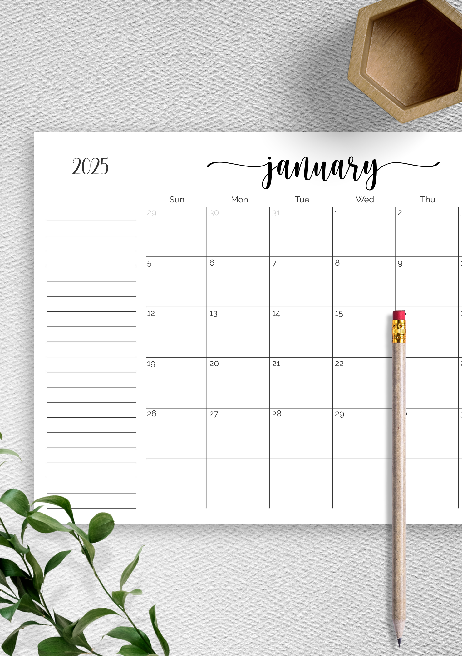 Printable Calendar With Lines For Notes