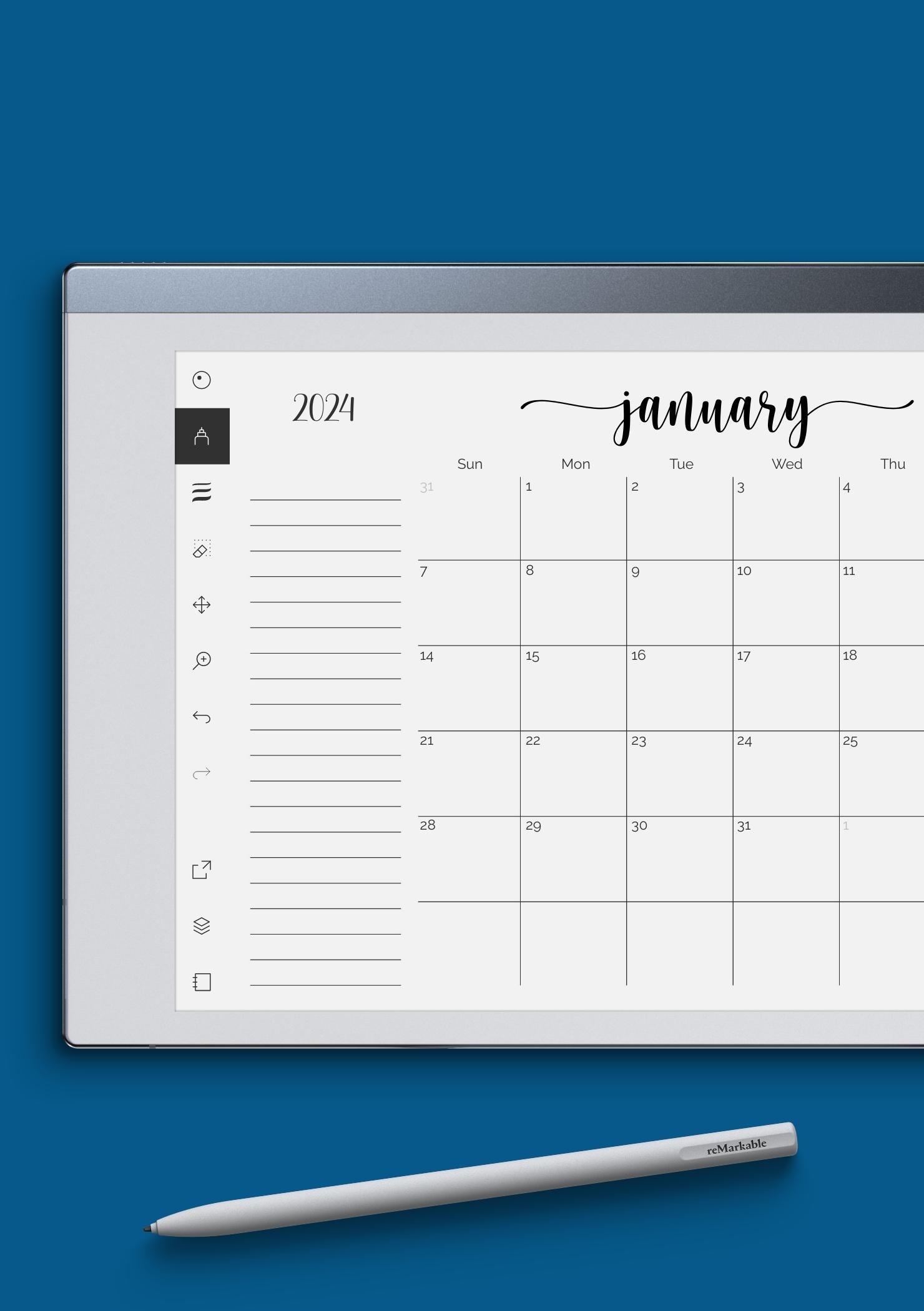 Download Printable Monthly Calendar With Notes Section PDF
