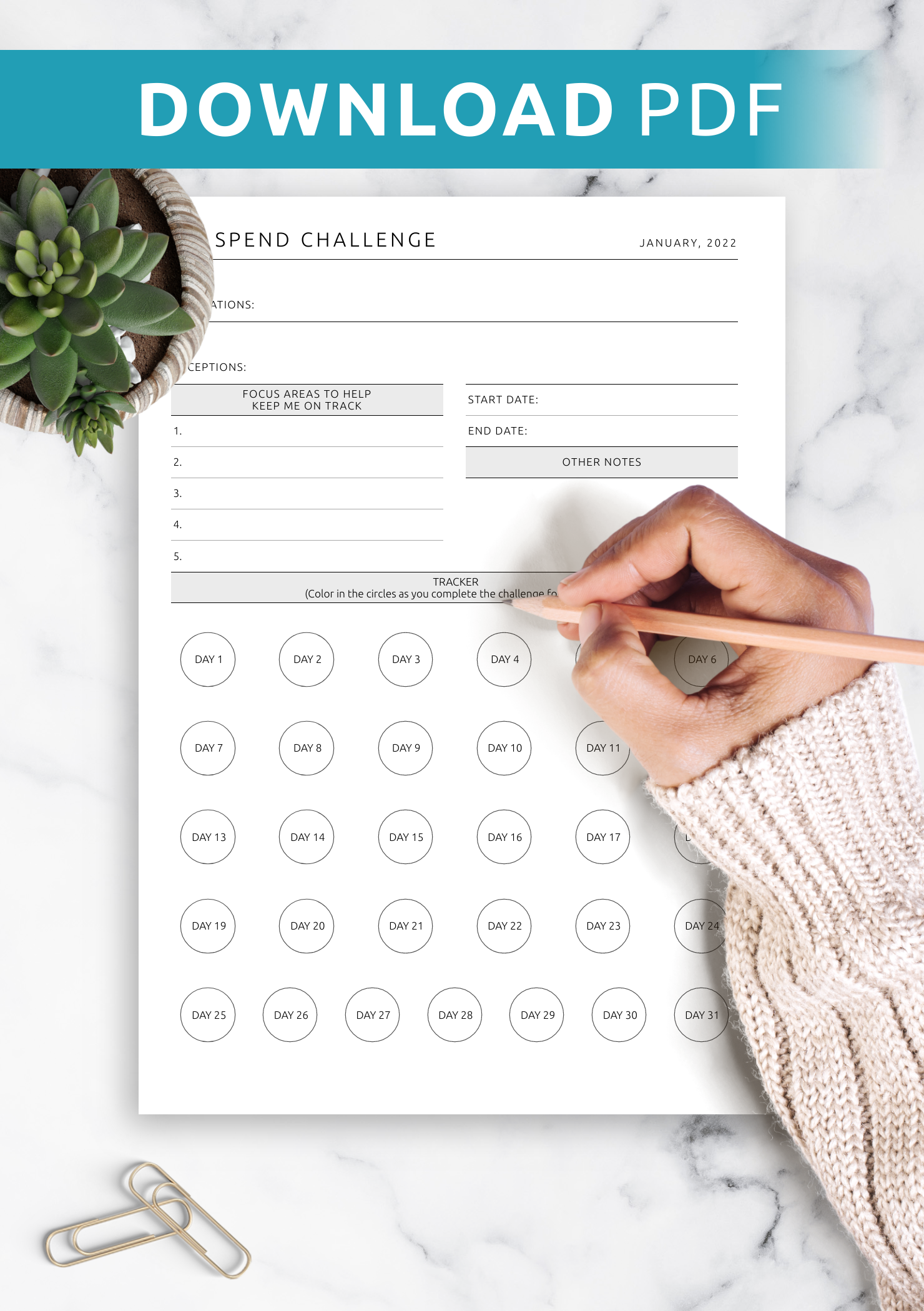 No Spend Calendar Printable