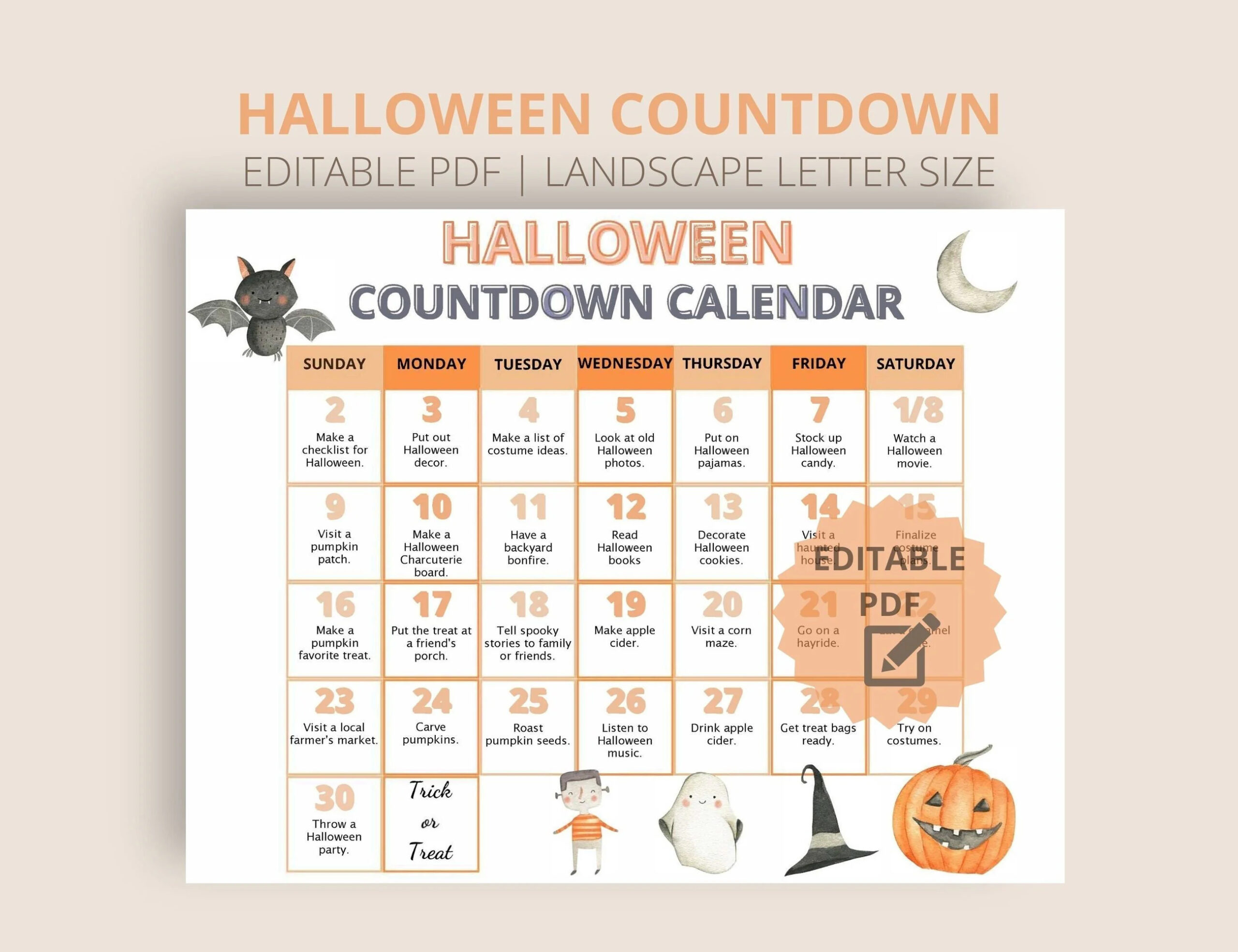 Editable Halloween Countdown Calendar Printable Personalized Halloween Decoration Halloween Fall Bucket List Halloween Planner Etsy Editable Halloween Countdown Calendar Printable Personalized Halloween Decoration Halloween Fall Bucket List Halloween Planner Etsy