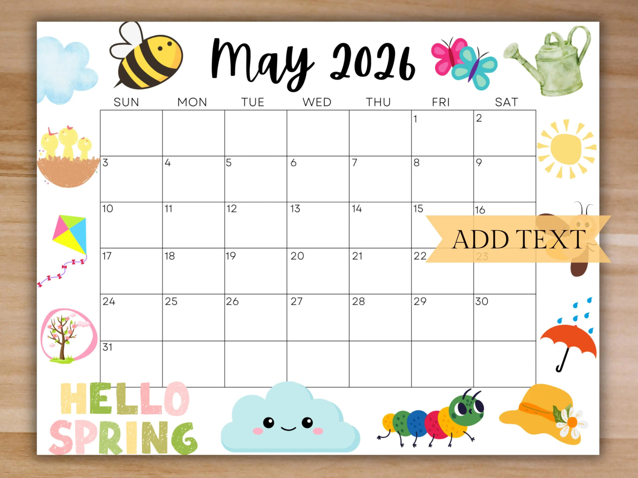 EDITABLE May 2026 Calendar Printable Calendar 2026 Cute Spring Calendar With Bees And Flower Monthly Calendar Family Calendar For School Etsy Denmark