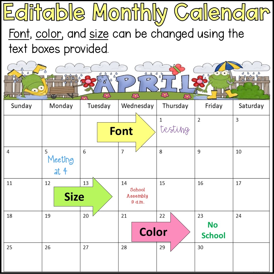 Editable Monthly Calendar Made By Teachers Editable Monthly Calendar Made By Teachers