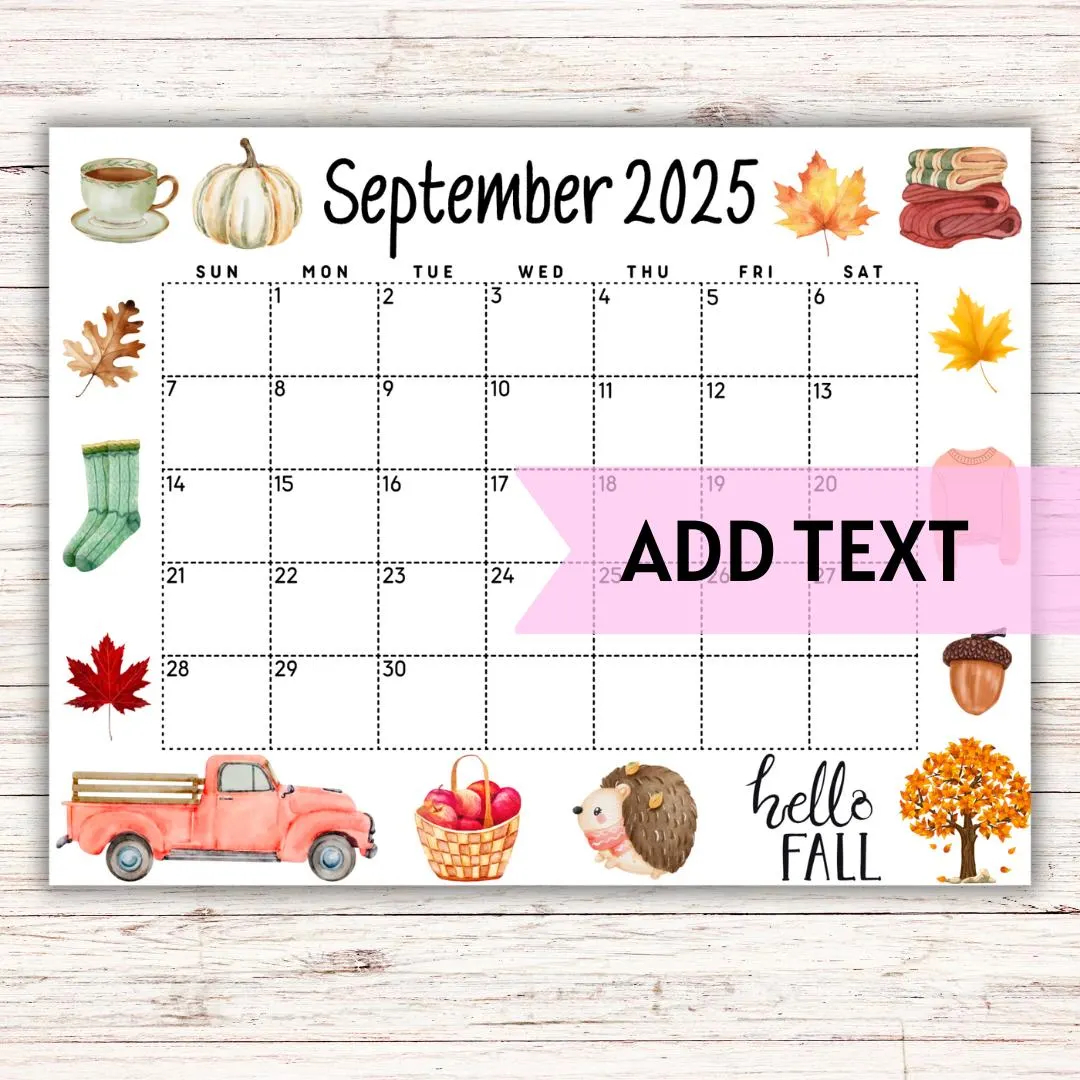 EDITABLE September Calendar 2025 Cute Fall Calendar W Fall Leaves Monthly Calendar Printable Wall Calendar 2025 Homeschool Planner Etsy