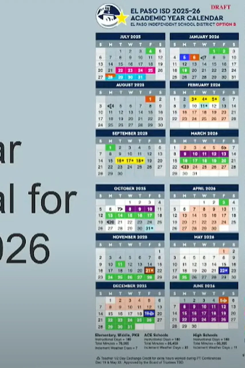 El Paso School District Approves Academic Calendars For Next Two Years