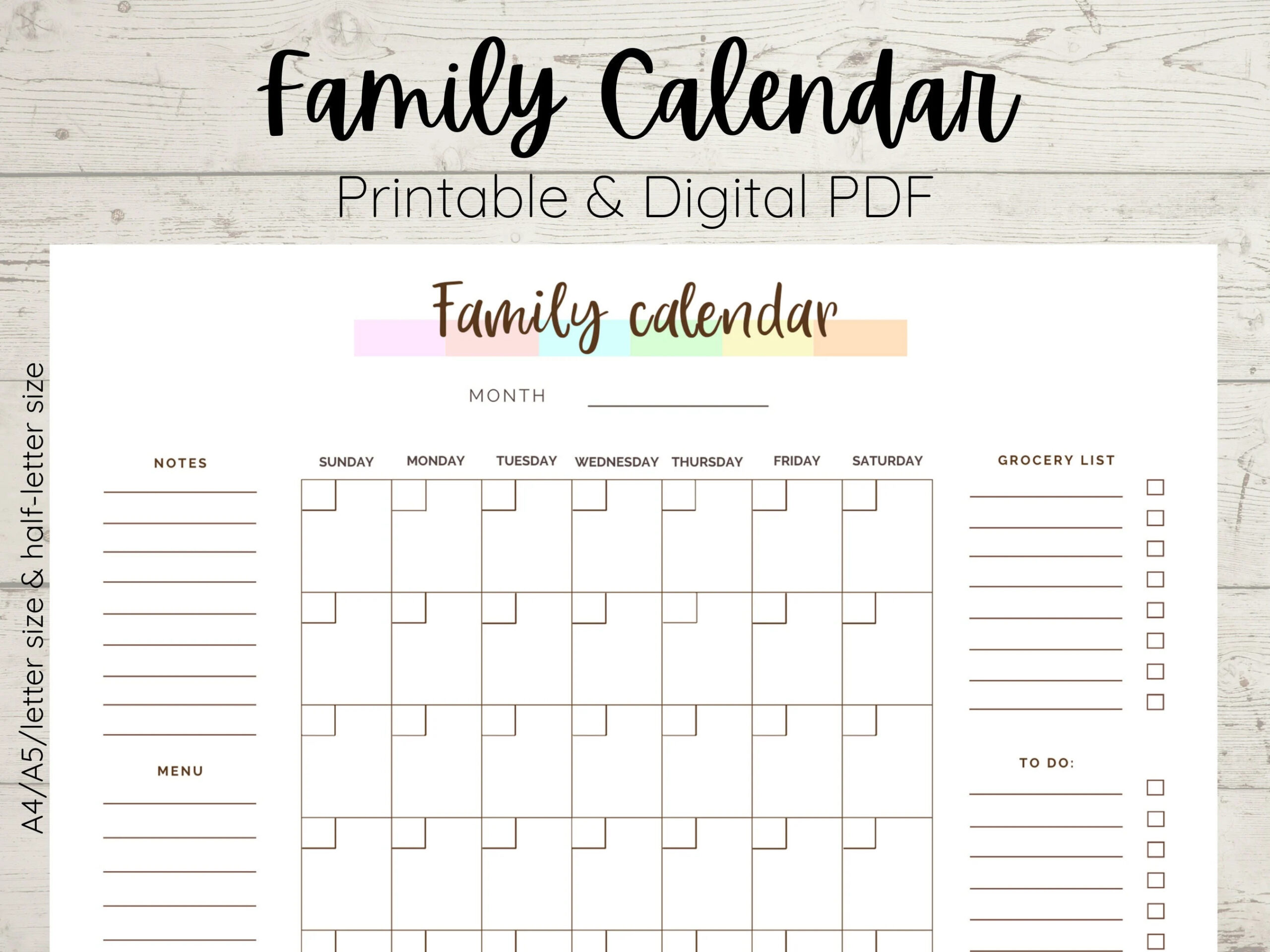 Family Calendar Monthly And Weekly Family Planner Printable Family Calendar Planner Fillable PDF Instant Download Family Activities Etsy