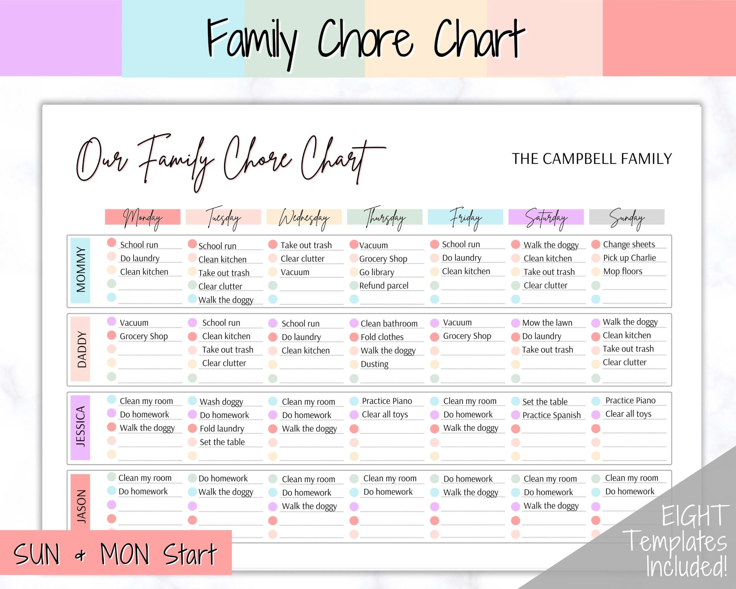 Family Chore Chart Editable Family Planner Printable Weekly Family Schedule Family Calendar Command Center Weekly Household Kids Adult Etsy