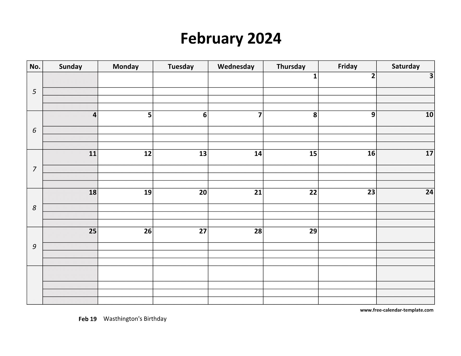February 2024 Calendar Free Printable With Grid Lines Designed horizontal Free calendar template February 2024 Calendar Free Printable With Grid Lines Designed horizontal Free calendar template