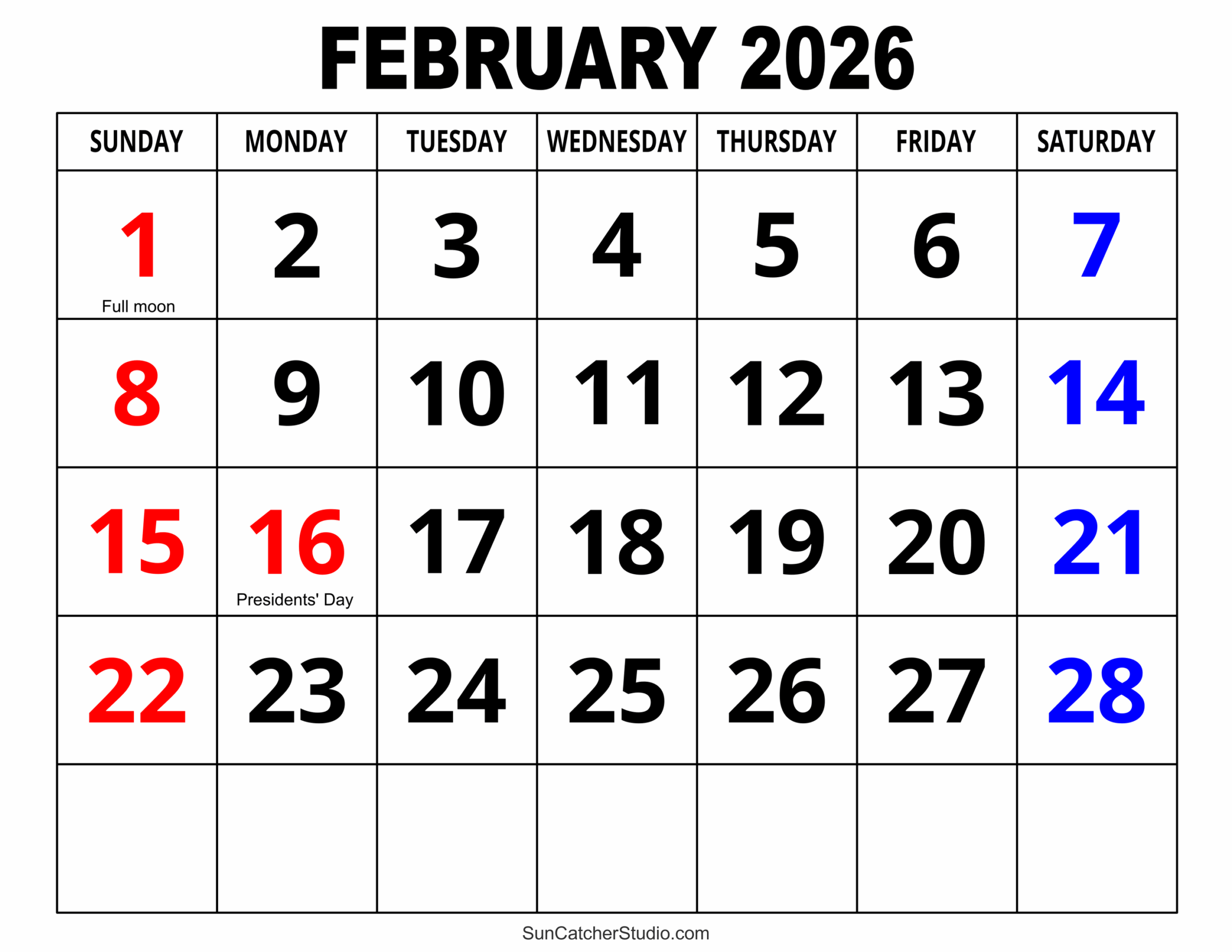 February 2026 Calendar Free Printable Free Printables Monograms Design Tools Patterns DIY Projects