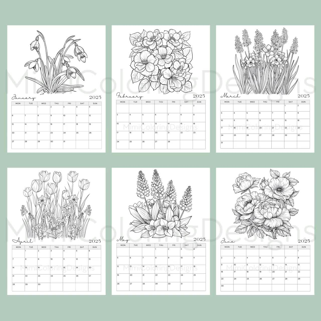Floral Coloring Calendar 2025 Printable 2025 Monthly Planner Flower Calendar Botanical Flower Lover Gift Wall Calendar Printable PDF Etsy Floral Coloring Calendar 2025 Printable 2025 Monthly Planner Flower Calendar Botanical Flower Lover Gift Wall Calendar Printable PDF Etsy