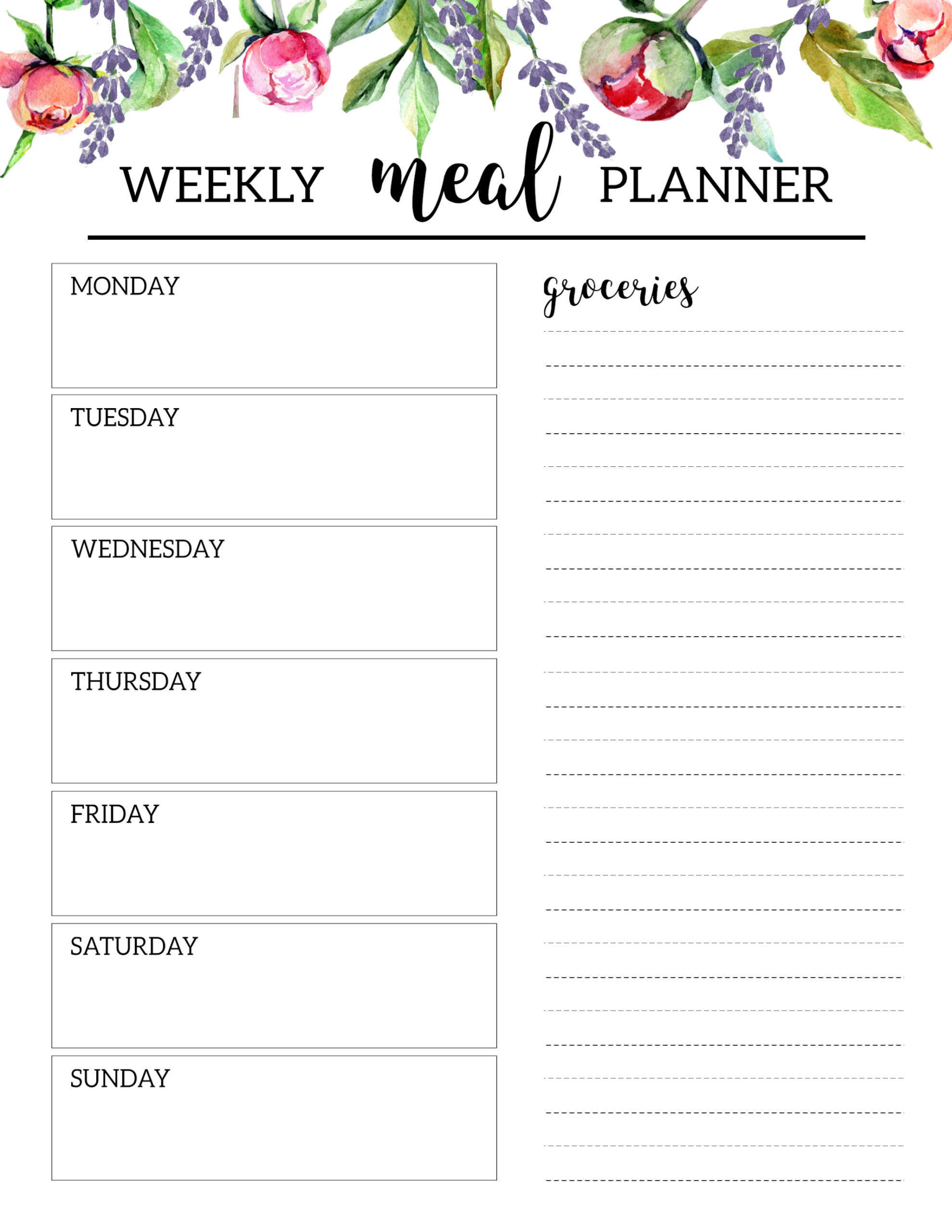 Cute Blank Monthly Calendar Printable Meal Plan