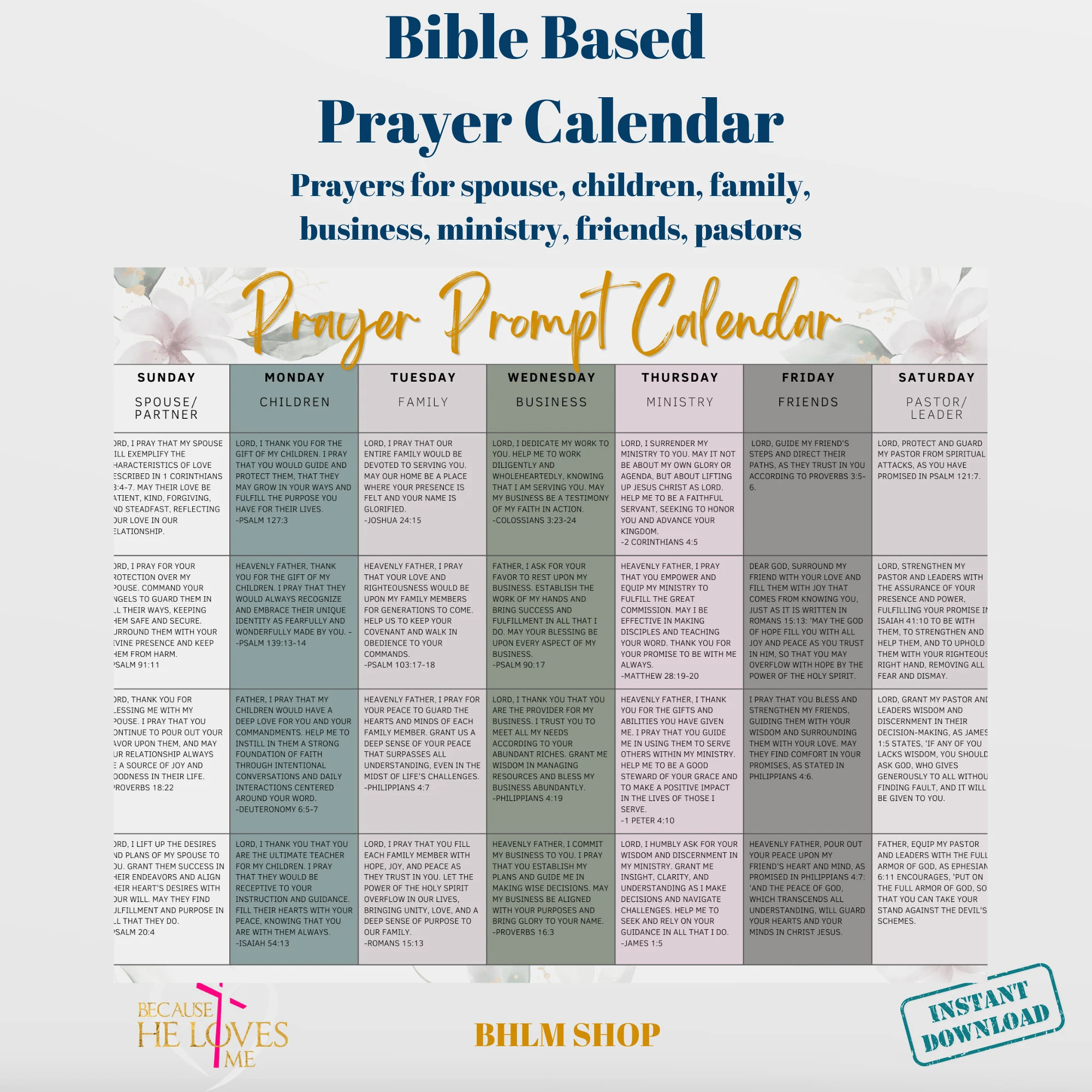 FLORAL Prayer Prompt Printable Prayer Calendar Topical Prayer Calendar Focused Prayer Prayer Printable Prayer Focus Calendar Etsy