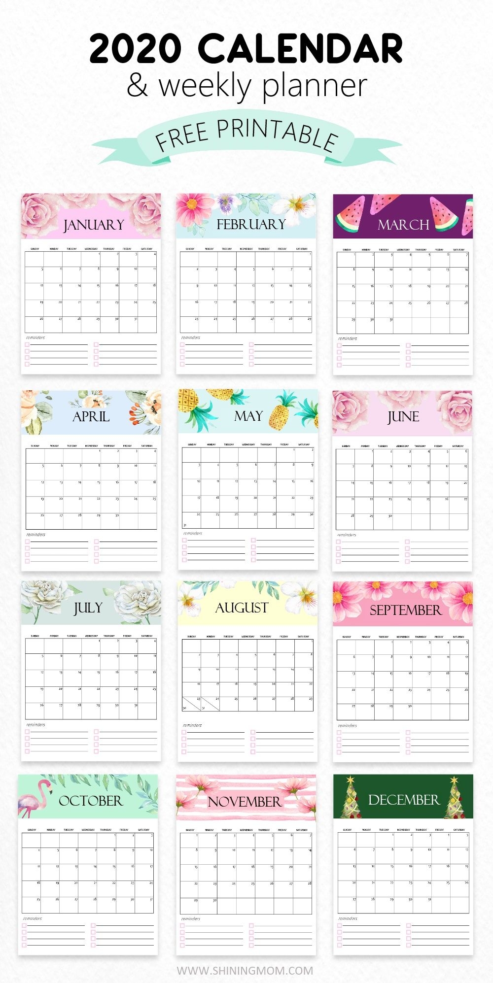 Pretty Printable Monthly Calendar