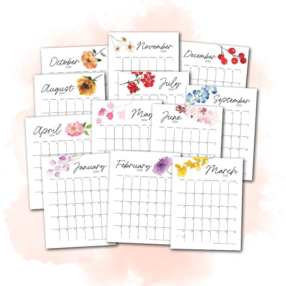 Free 2024 Floral Calendar Download 12 Monthly Templates The Incremental Mama