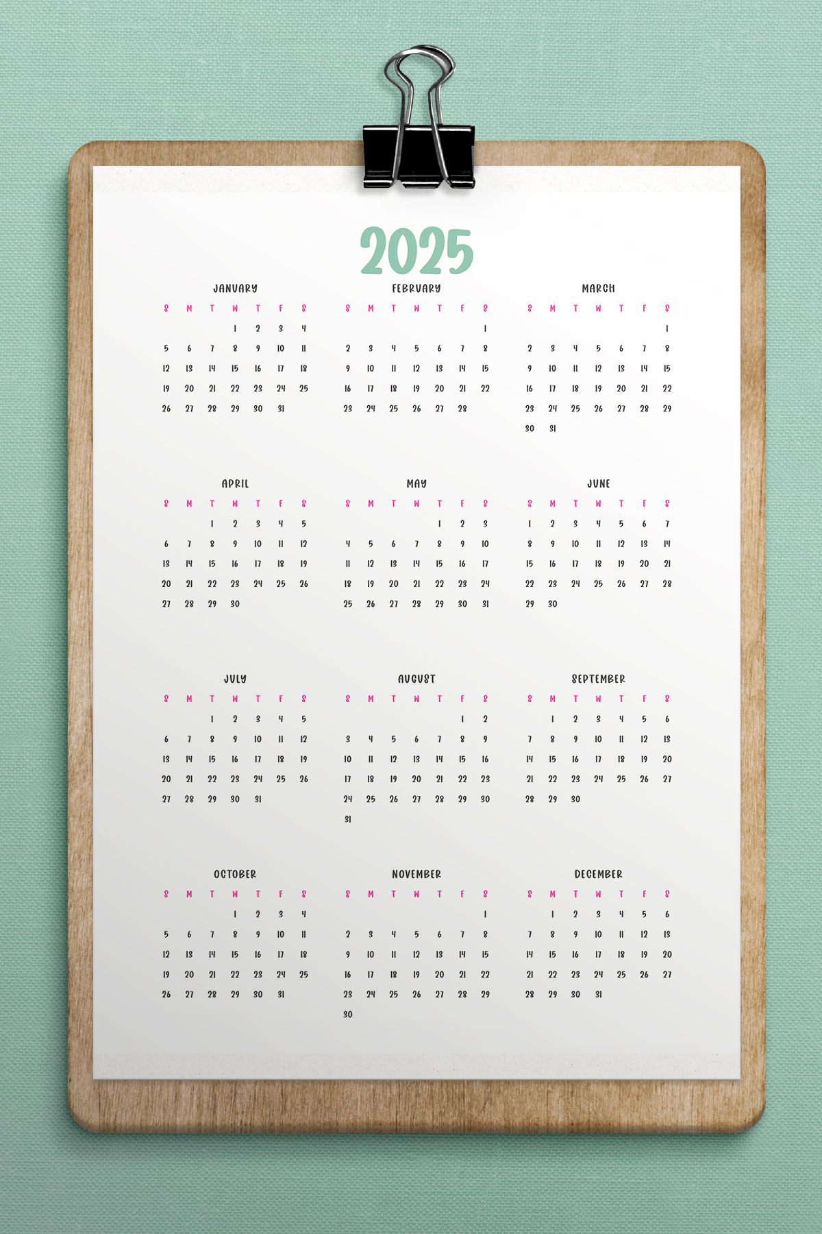 Free 2025 2024 Year At A Glance Calendar Printable Templates