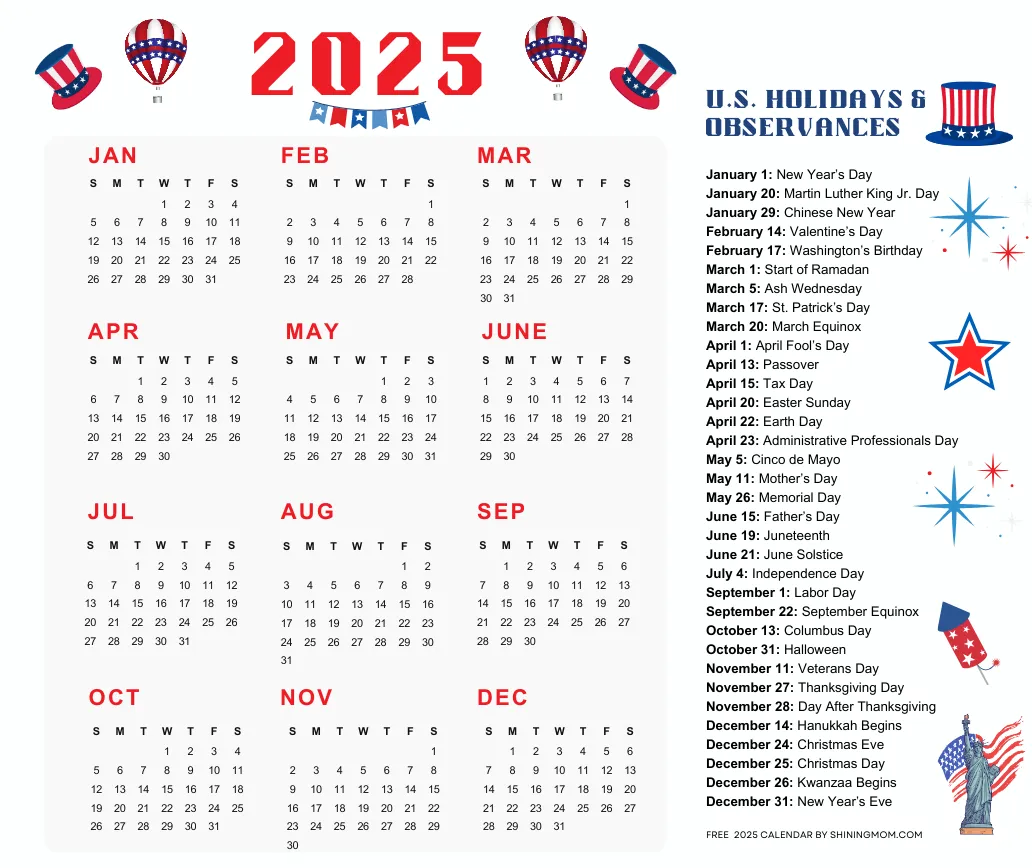 2025 Monthly Calendar With Holidays Printable Free 2025 Monthly Calendar With Holidays Printable Free