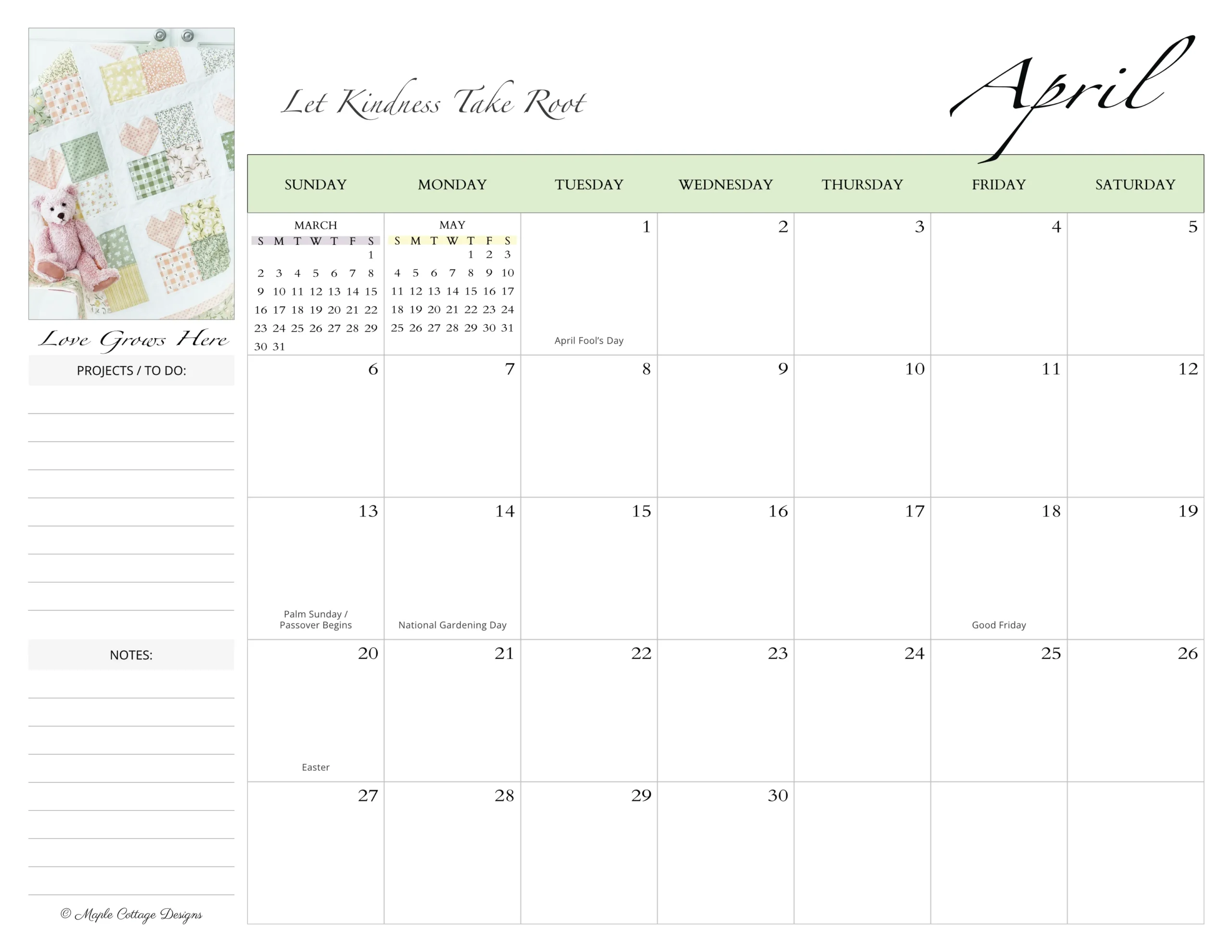 Free 2025 Printable Calendar PDF Maple Cottage Designs