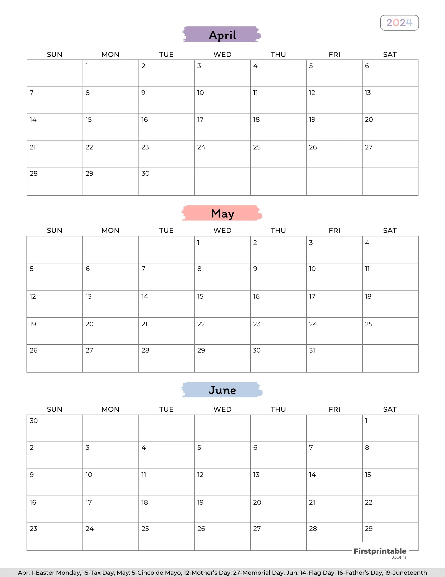 FREE 3 Month Calendars 2024