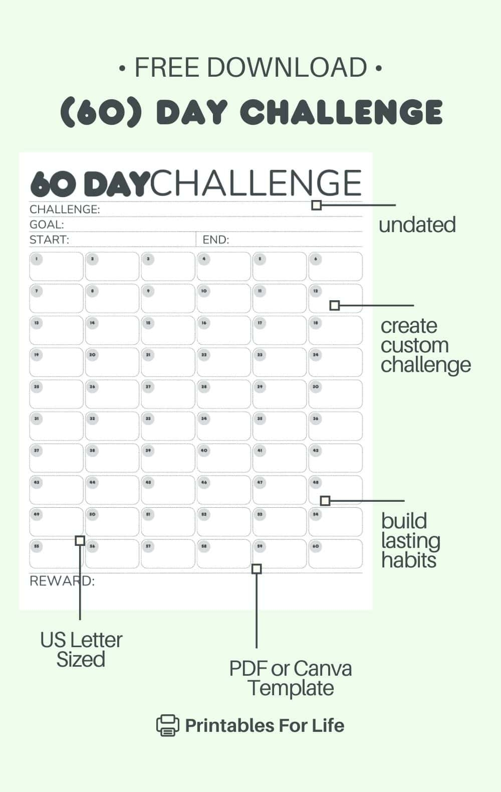 Free 60 Day Challenge Calendar Printable PDF