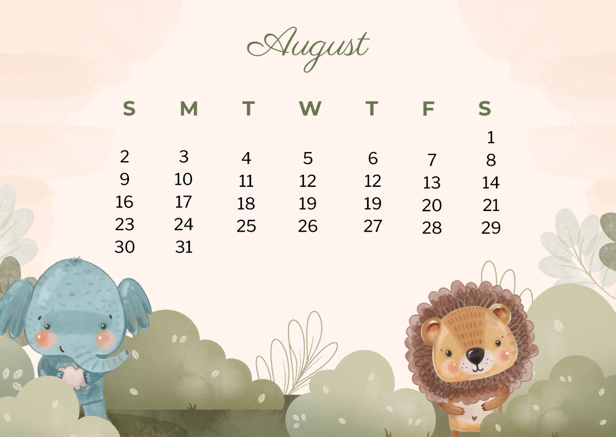 Free August 2026 Calendar Template To Edit Online