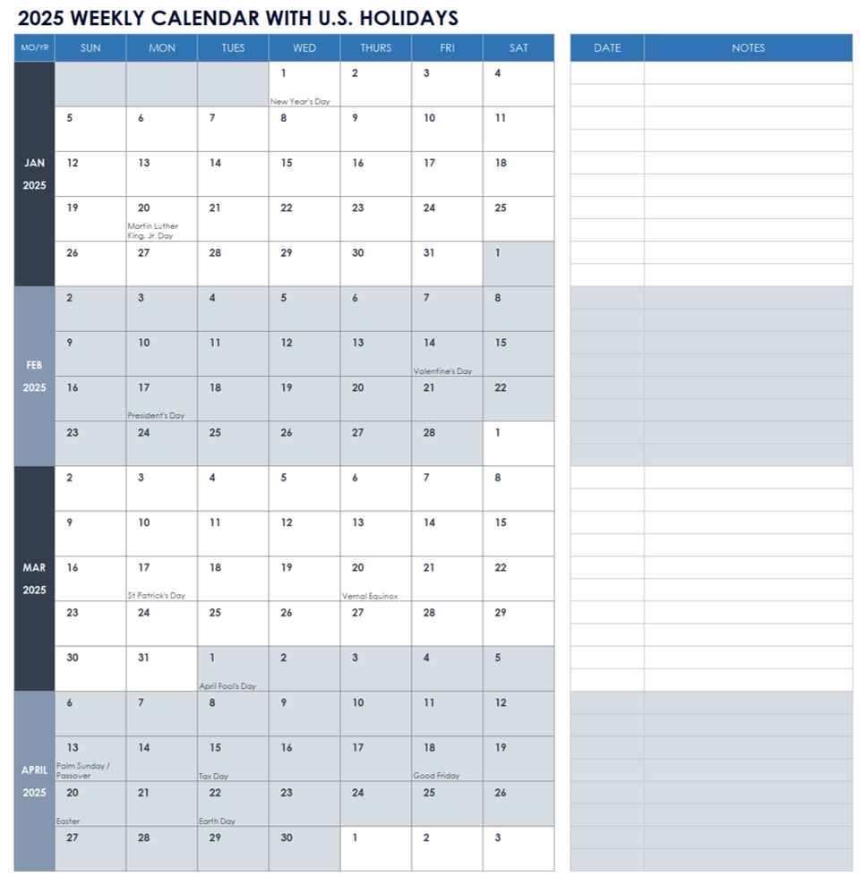 Printable 2025 Holudays Event Calendar