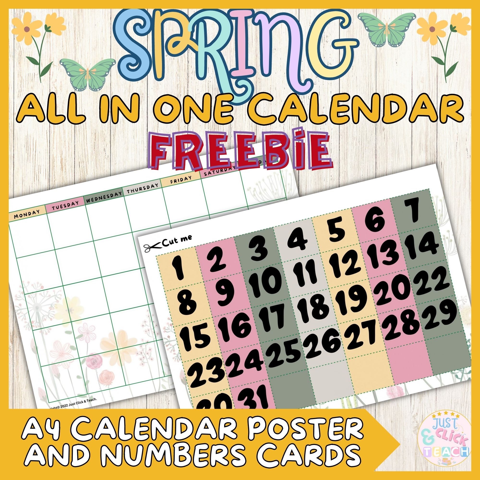 Free Calendar Poster And Numbers Cards Pocket Chart Spring And Floral Theme Made By Teachers Free Calendar Poster And Numbers Cards Pocket Chart Spring And Floral Theme Made By Teachers