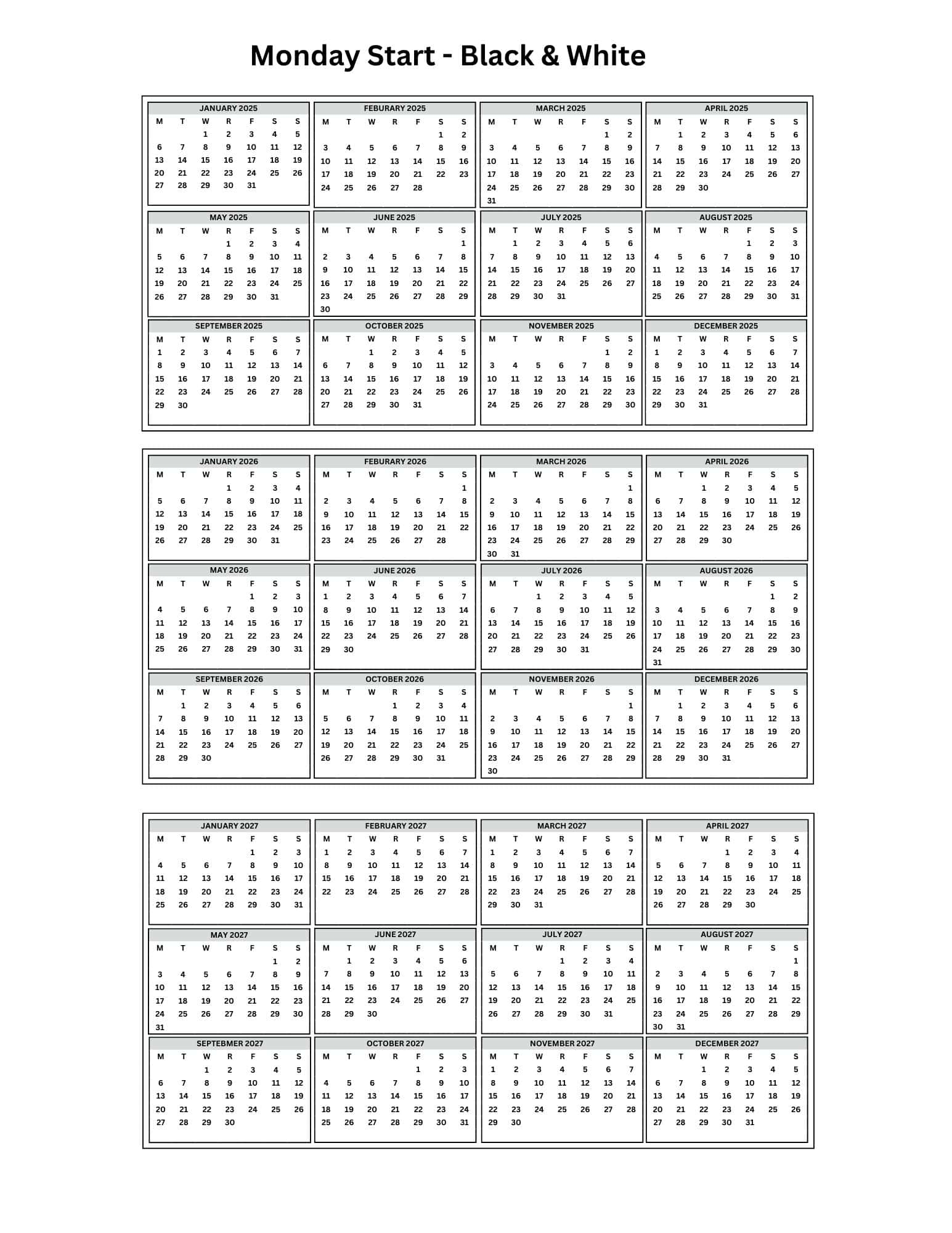 Free Checkbook Calendar Printable 2025 2026 2027