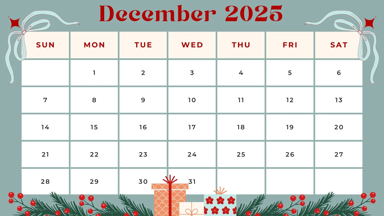 Christmas Calendar Printable 2025 Christmas Calendar Printable 2025