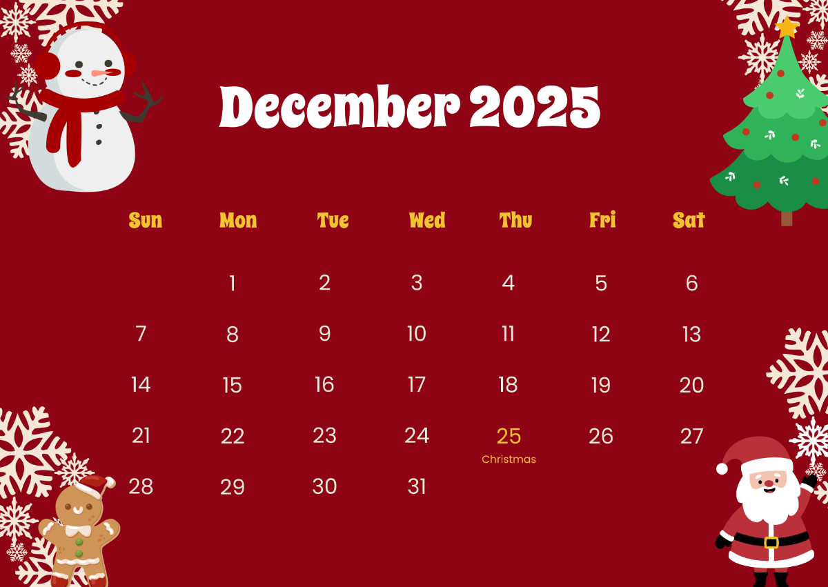Free December 2025 Calendar Templates Editable And Printable