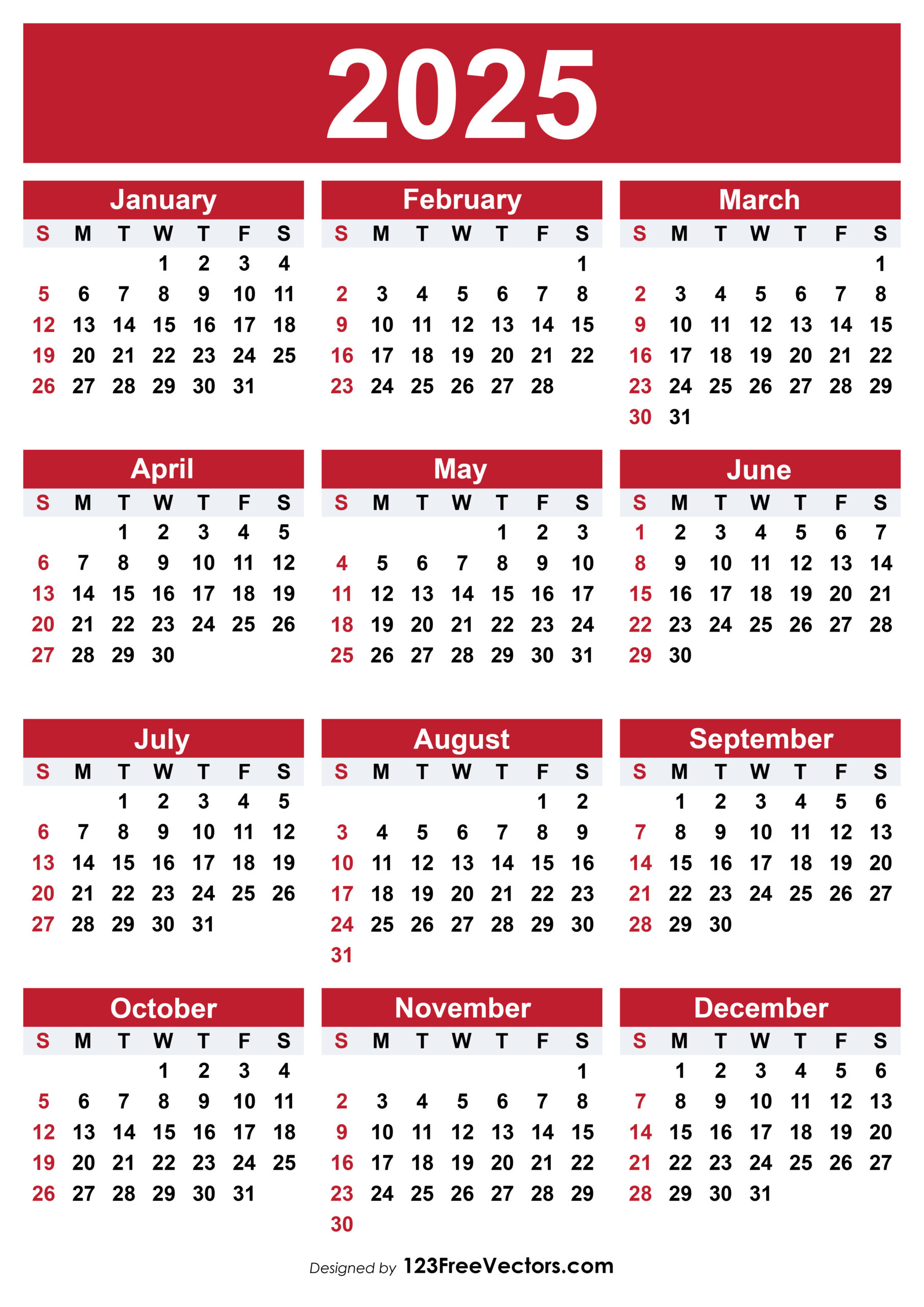Free Download 2025 Free Printable Calendar Template