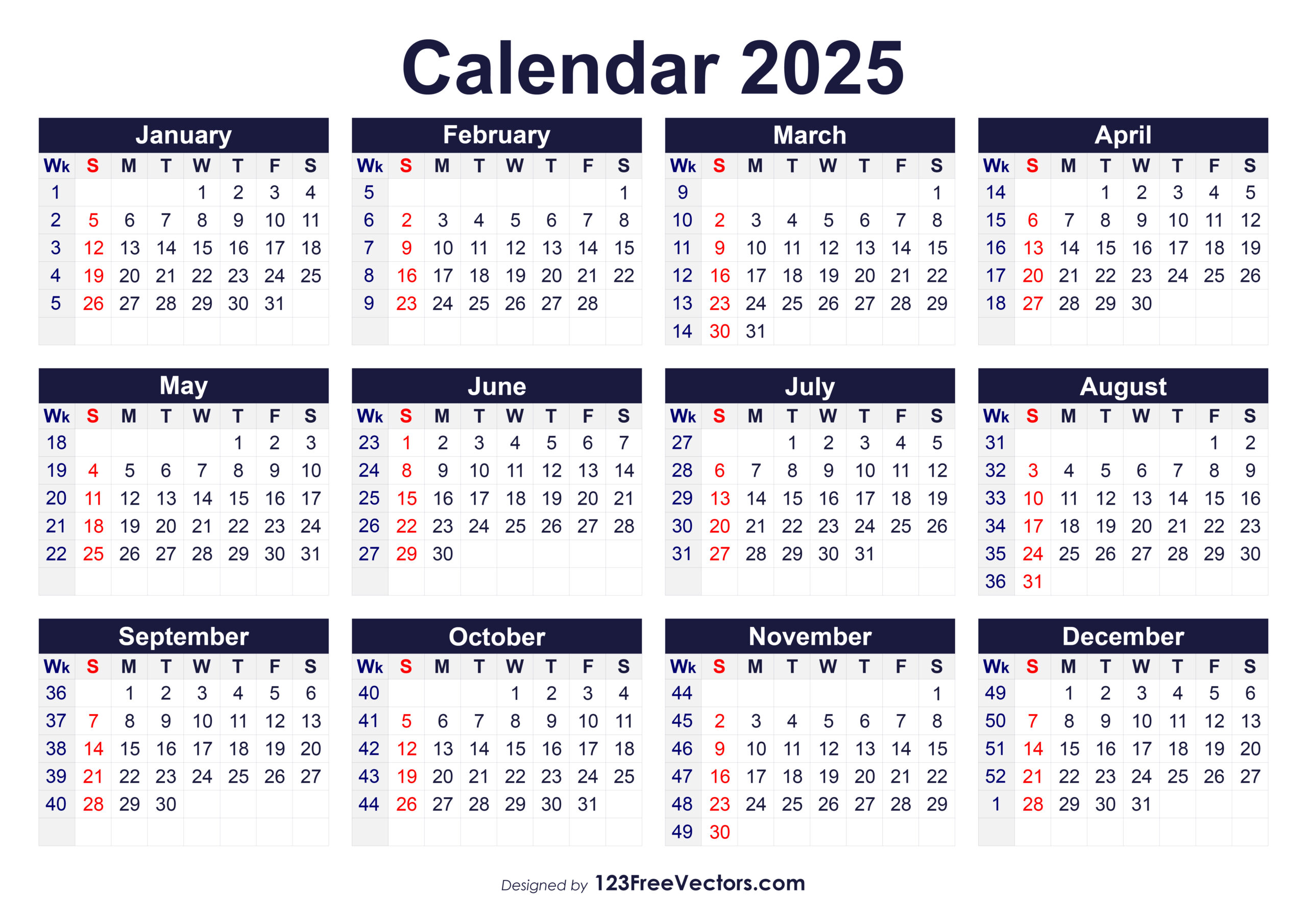 Free Printable Calendar 2025 No Download