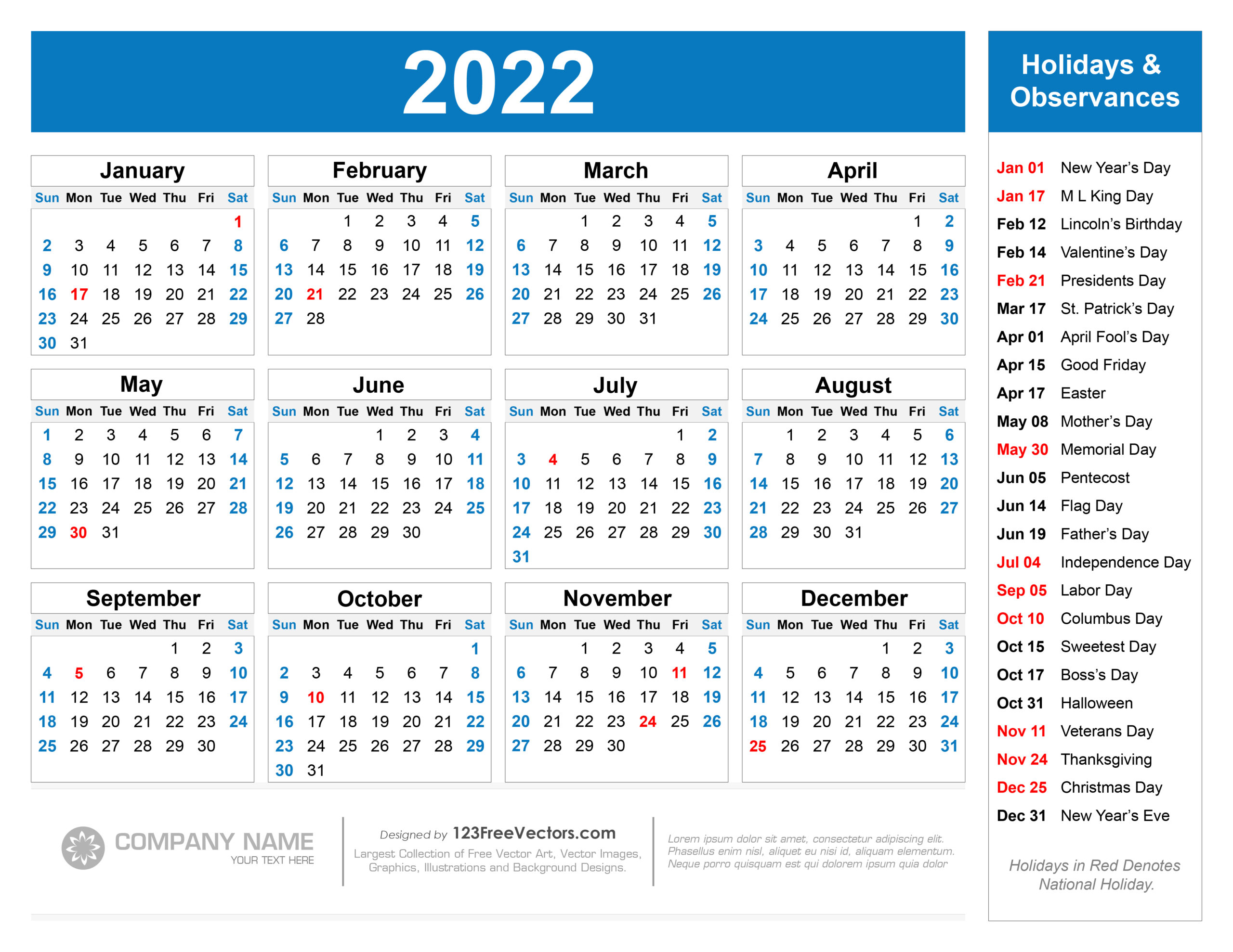 Free Download Free Printable 2022 Calendar With Holidays