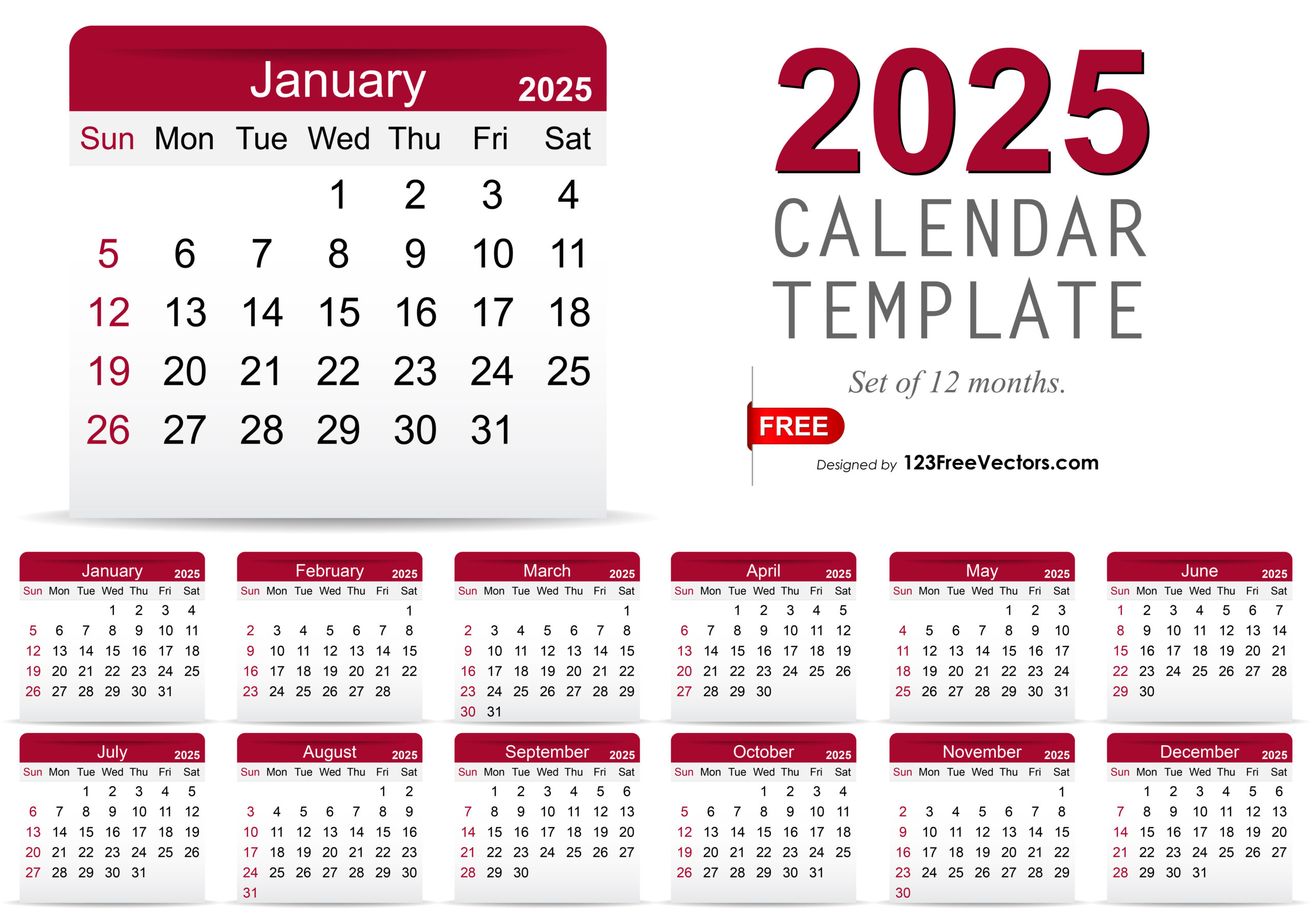 Free Download Monthly Calendar Template 2025