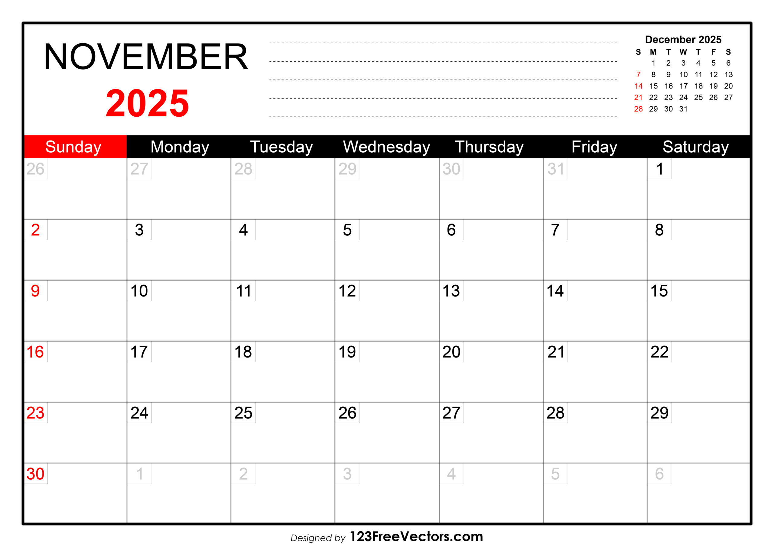Free Download November 2025 Printable Calendar Free Download November 2025 Printable Calendar