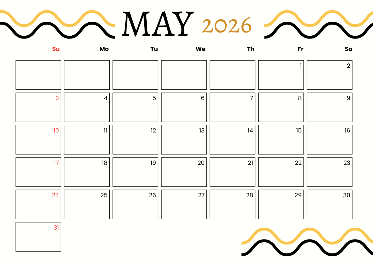 Cute May 2026 Calendar Printable