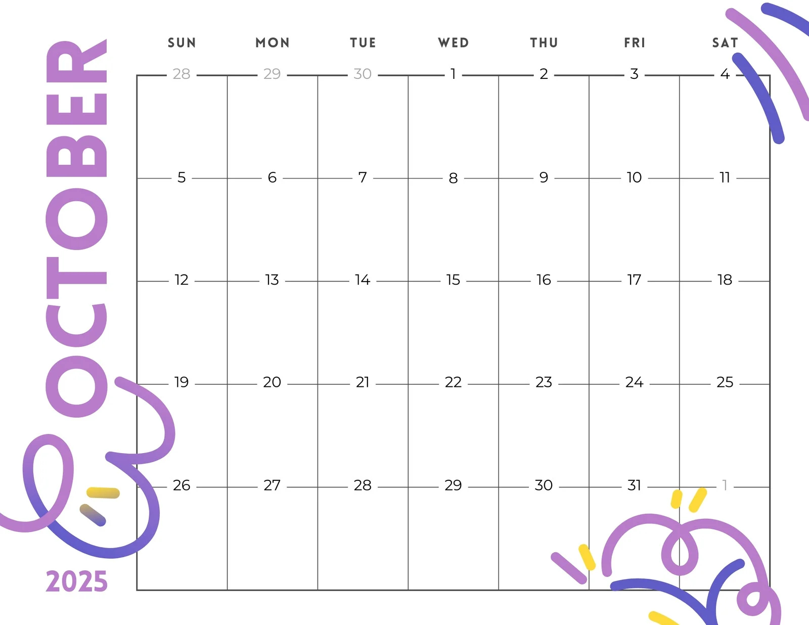 Free October 2025 Calendar Templates To Customize Canva