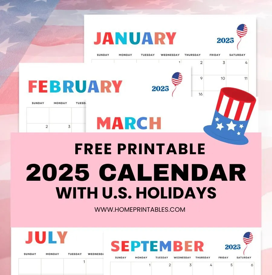 Free Printable 2025 Calendar With US Holidays American Theme Free Printable 2025 Calendar With US Holidays American Theme