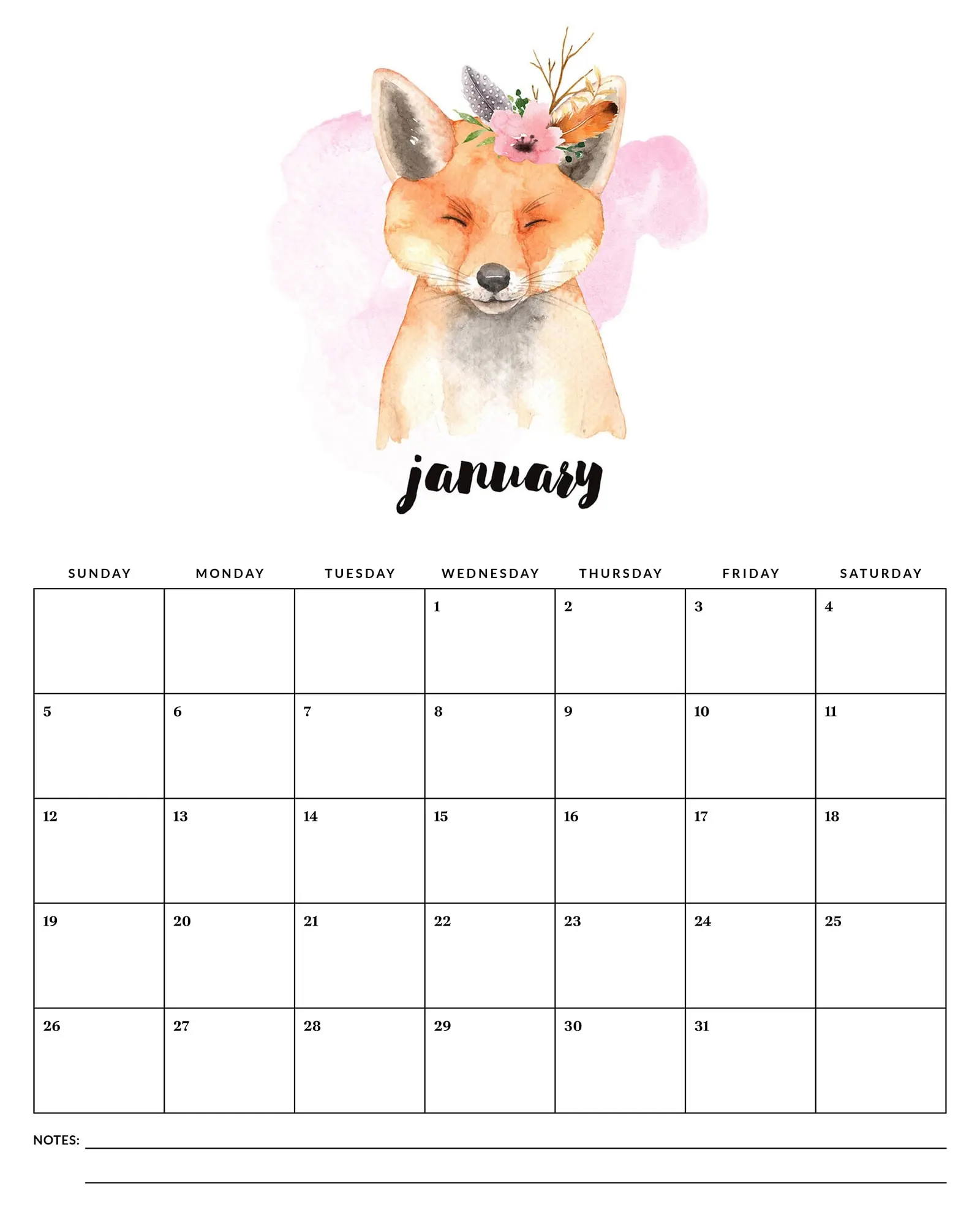 Free Printable 2025 Watercolor Animal Calendar The Cottage Market
