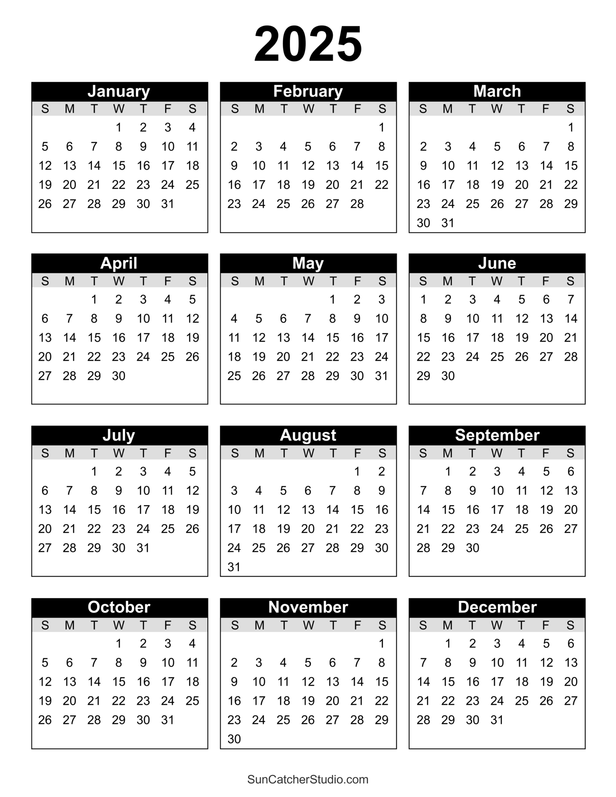 Blank Calendar 2025 Printable Free