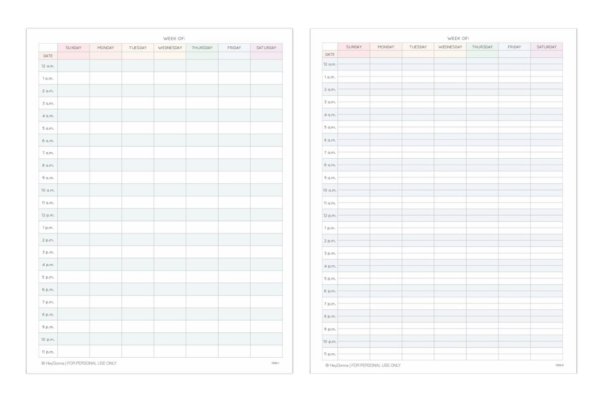 Free Printable 24 Hour Weekly Calendar Template Free Printable 24 Hour Weekly Calendar Template