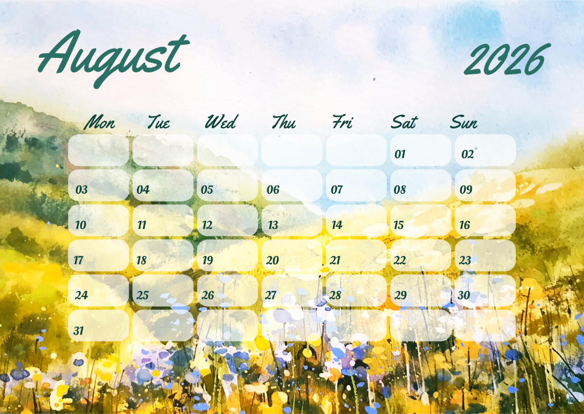 Free Printable August 2026 Calendar Template To Edit Online
