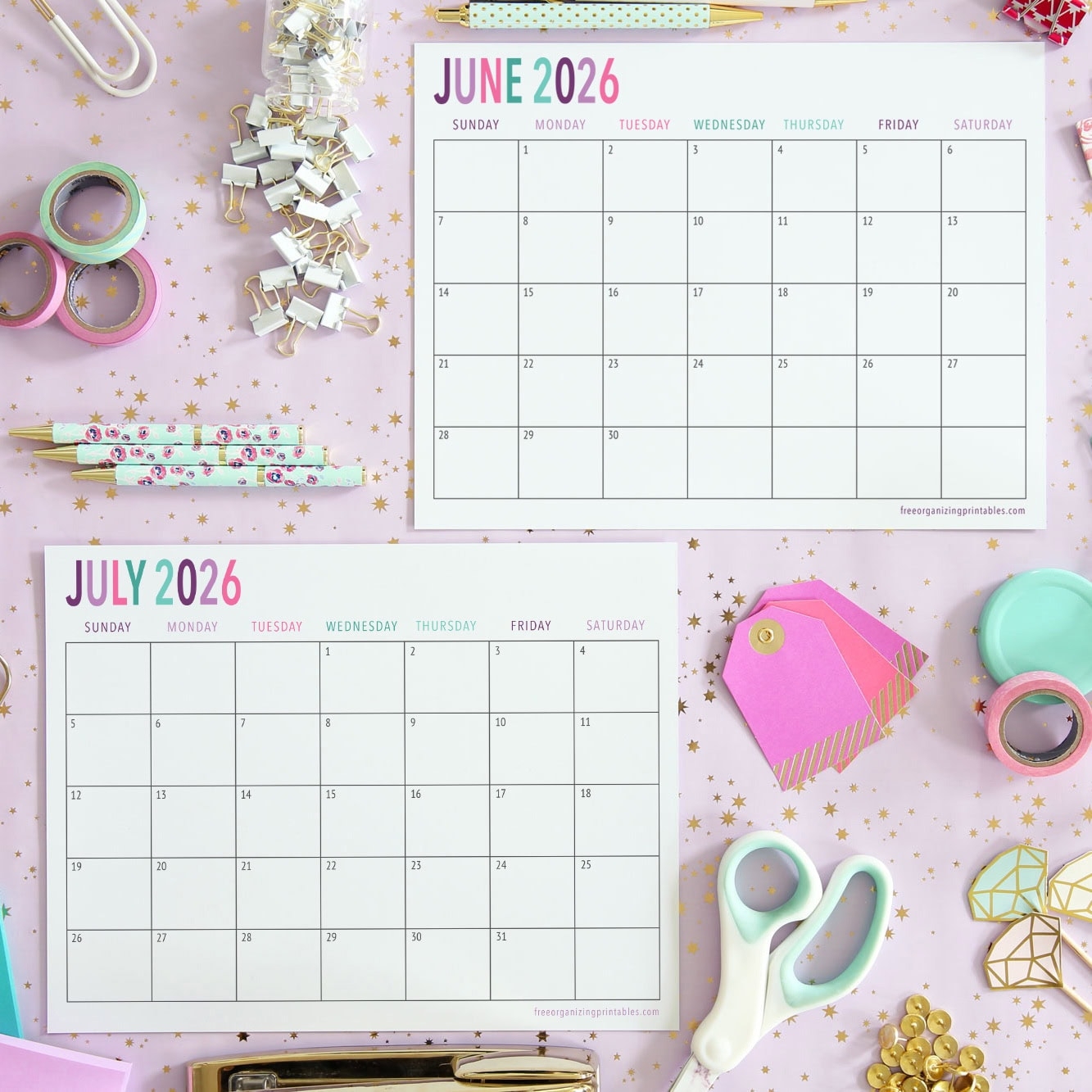 June July Calendar 2026 Printable