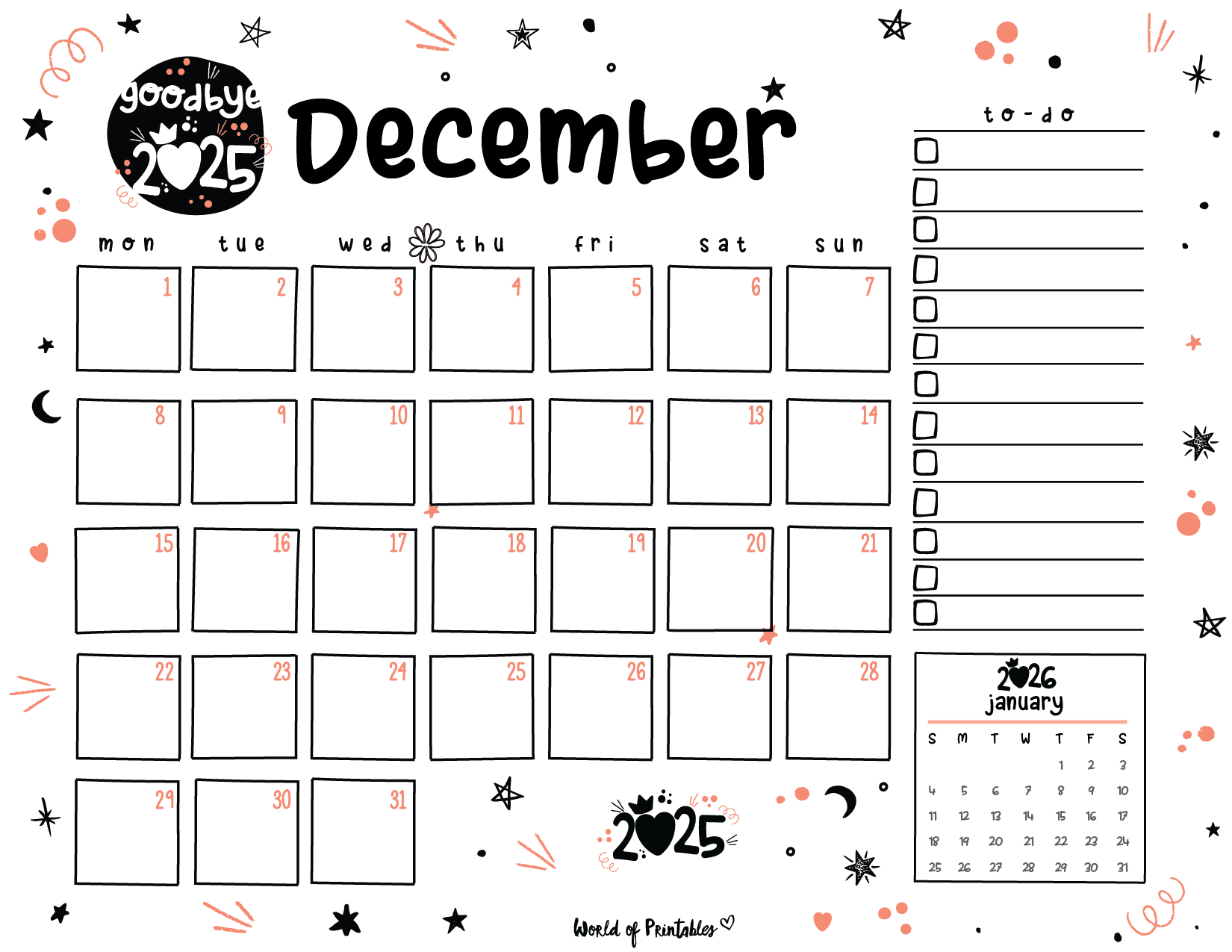 Printable December 2025 Christmas Calendar