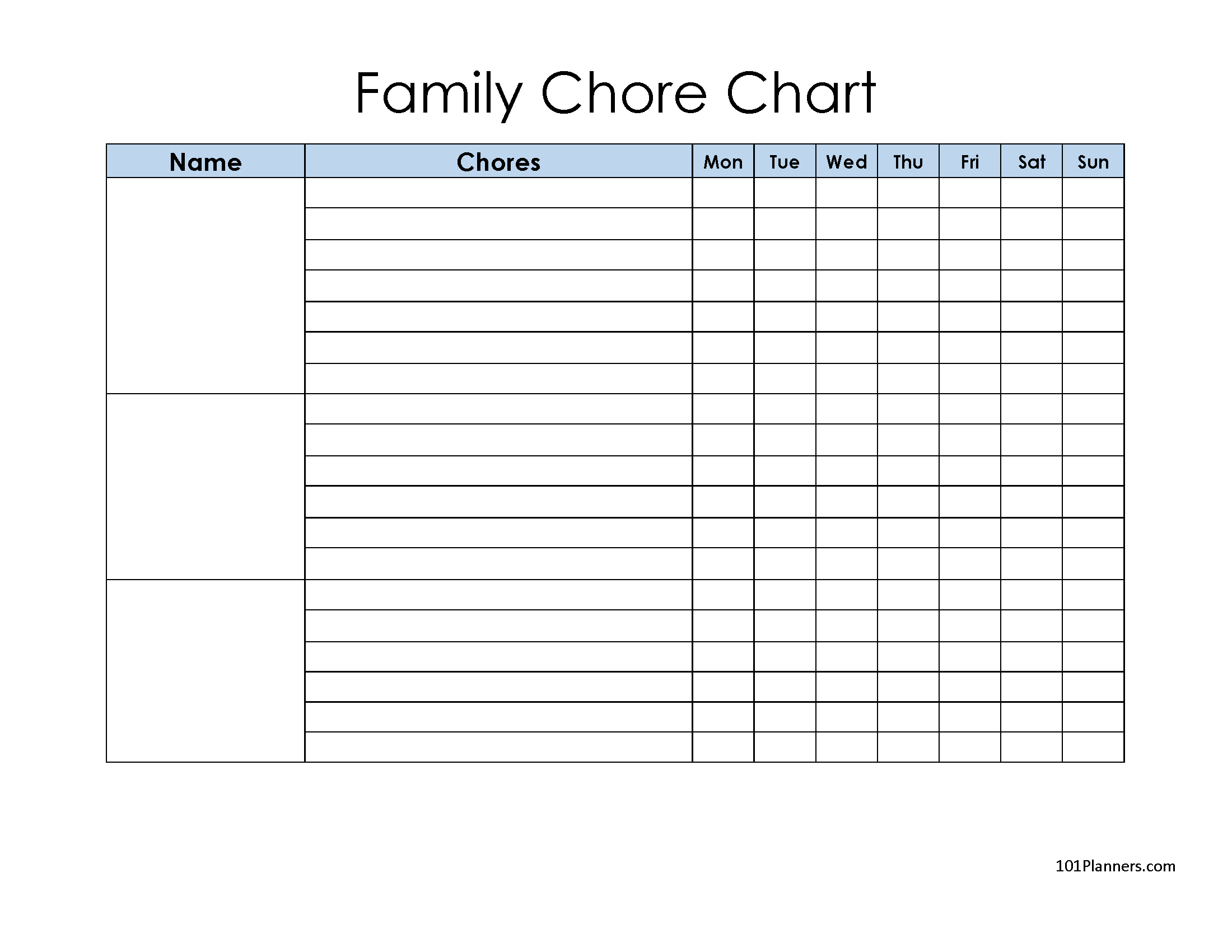 FREE Printable Family Chore Chart Many Templates Are Available