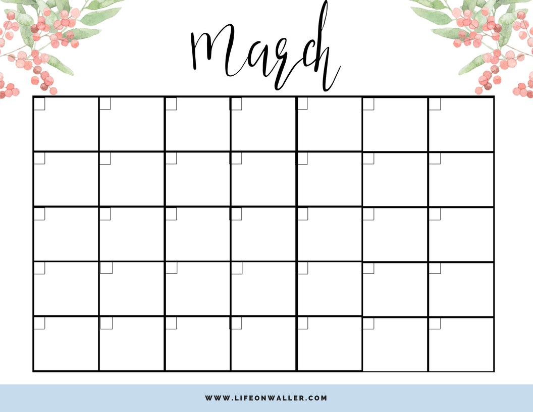 Free Printable Fill in Floral Calendar