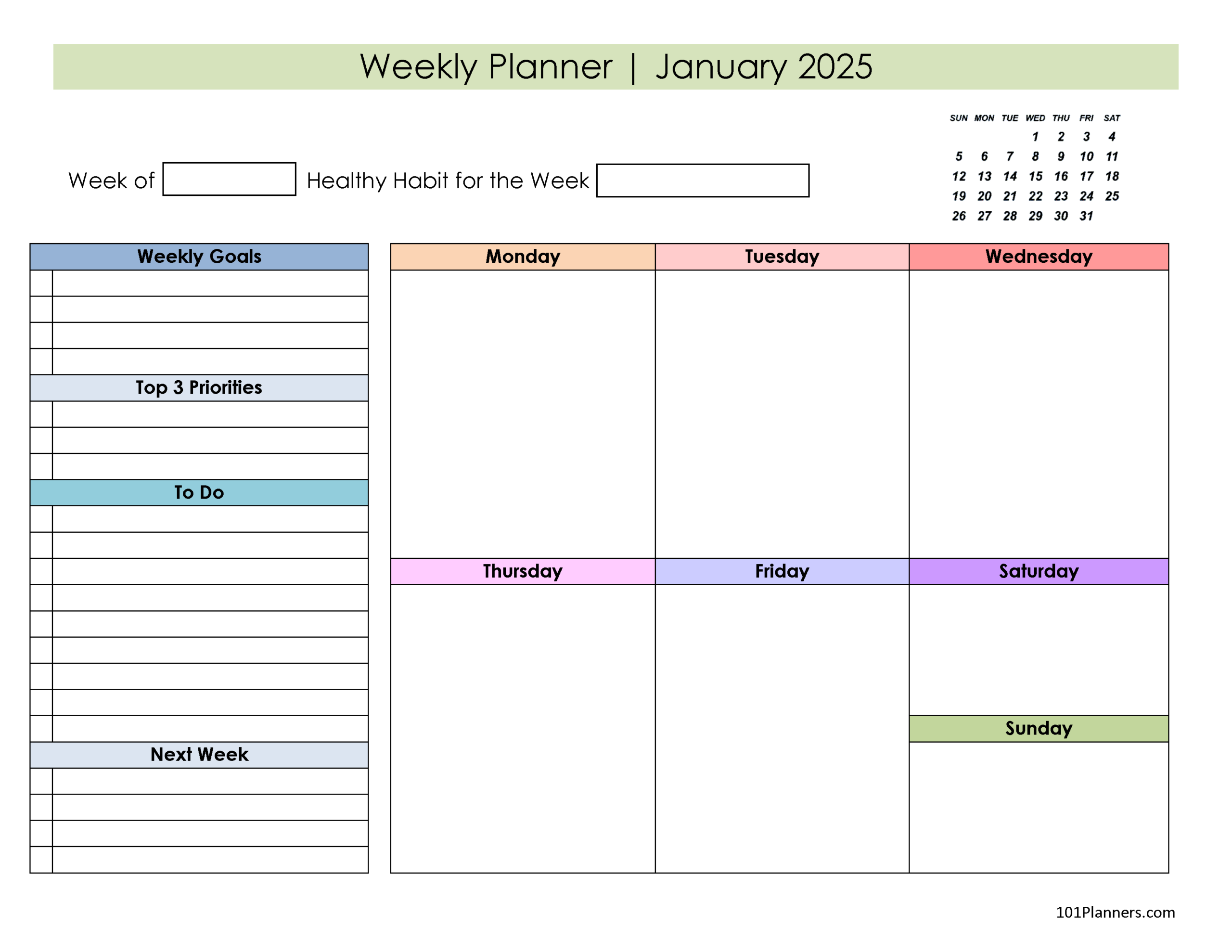 2025 Weekly Printable Calendar 2025 Weekly Printable Calendar